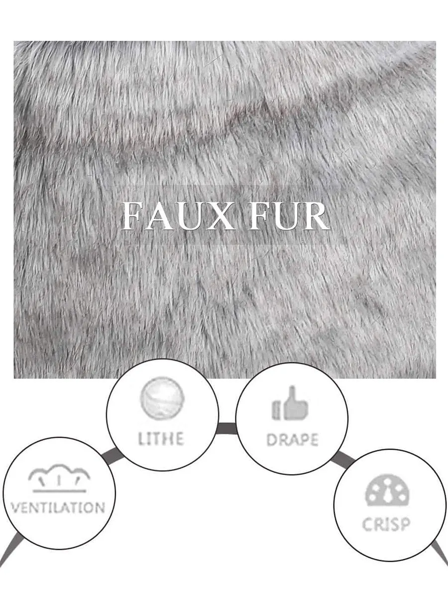 2025 Women's Grey Faux Fur Winter Cardigan Cloak Warm Shawl