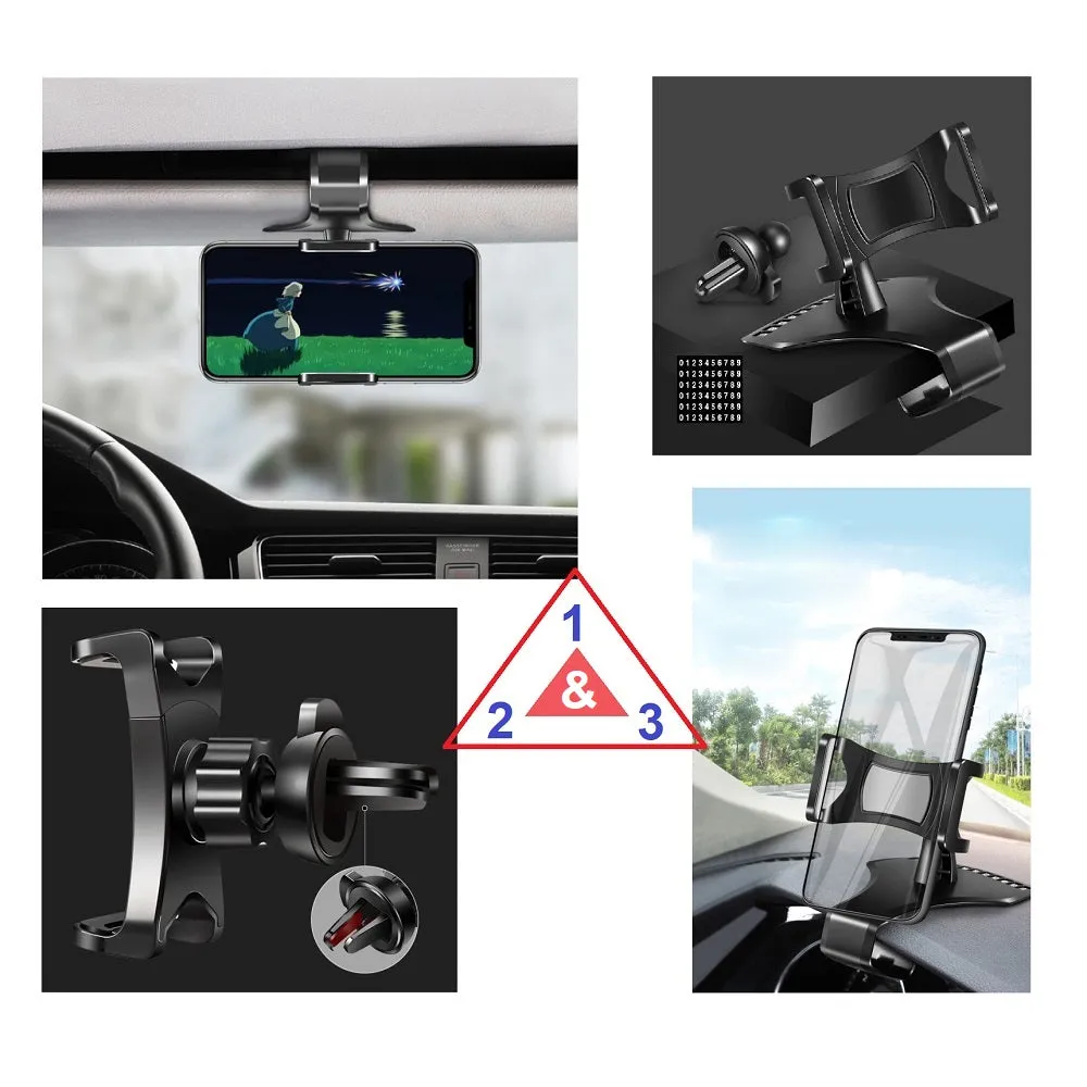 3 in 1 Car GPS Smartphone Holder: Dashboard / Visor Clamp   AC Grid Clip for Oppo A53 Global A53f (2016) - Black