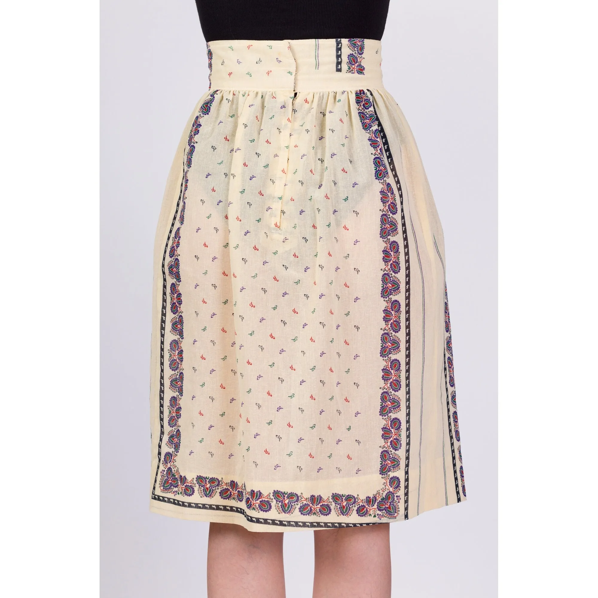 60s 70s Boho Sheer Floral Skirt - Medium, 28"