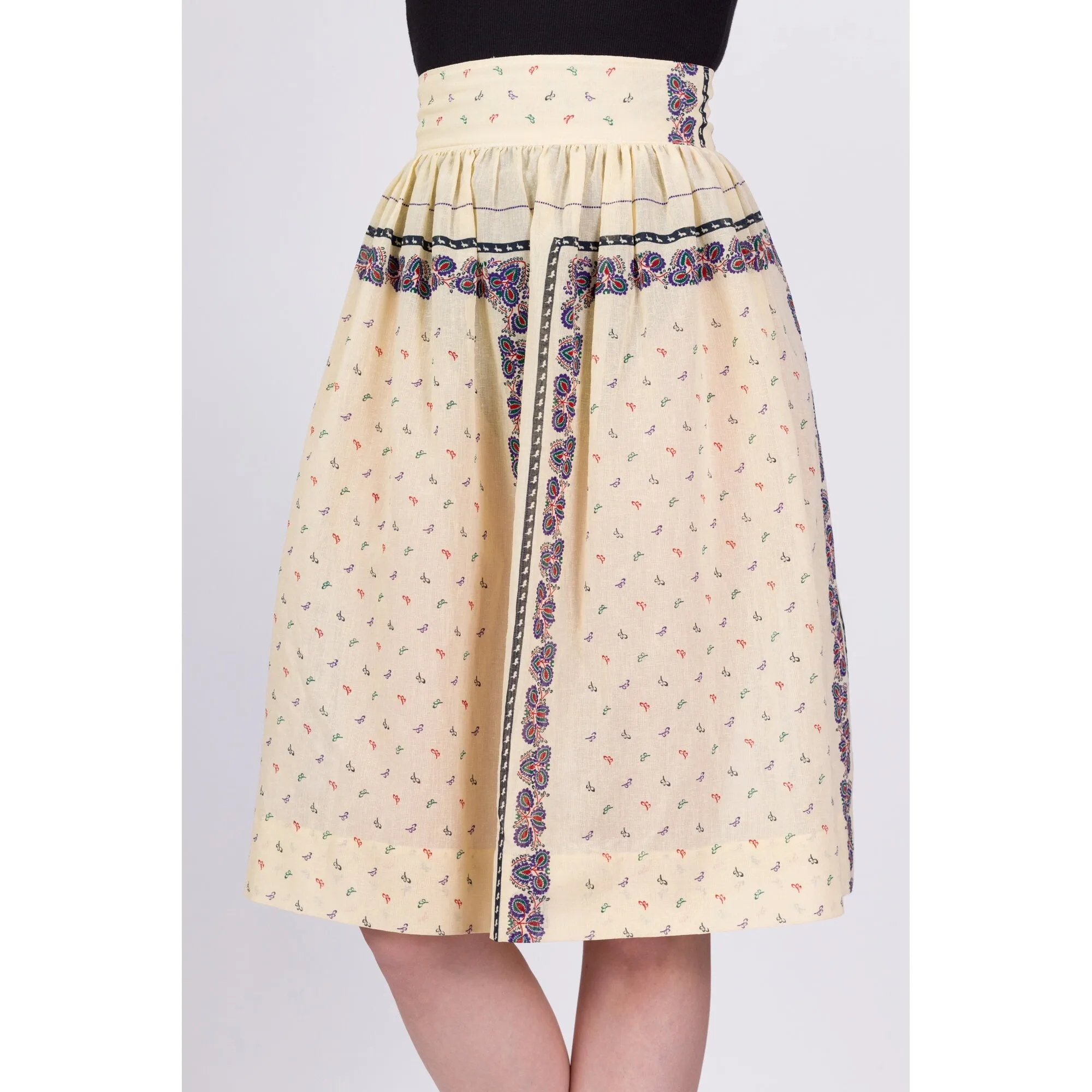 60s 70s Boho Sheer Floral Skirt - Medium, 28"
