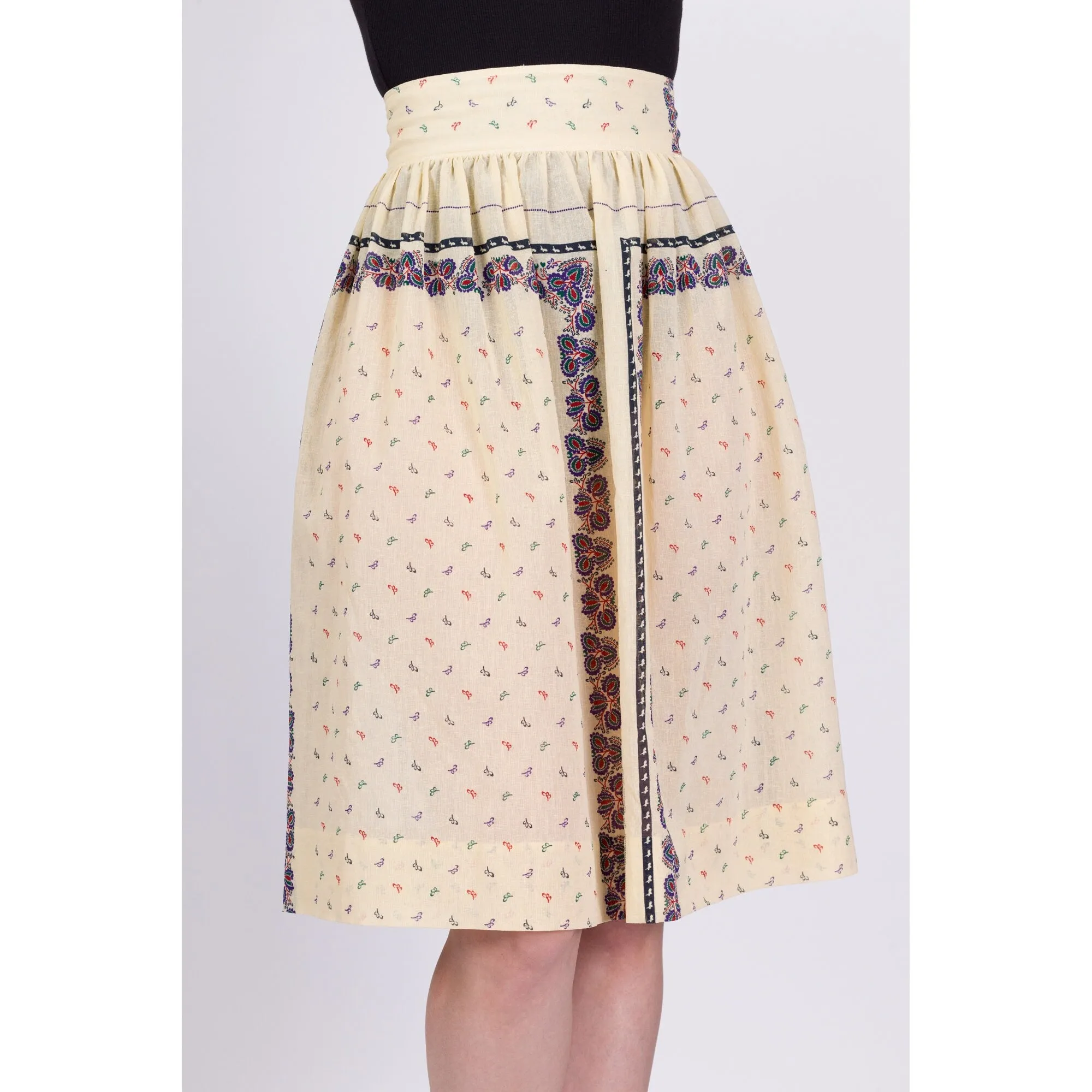 60s 70s Boho Sheer Floral Skirt - Medium, 28"