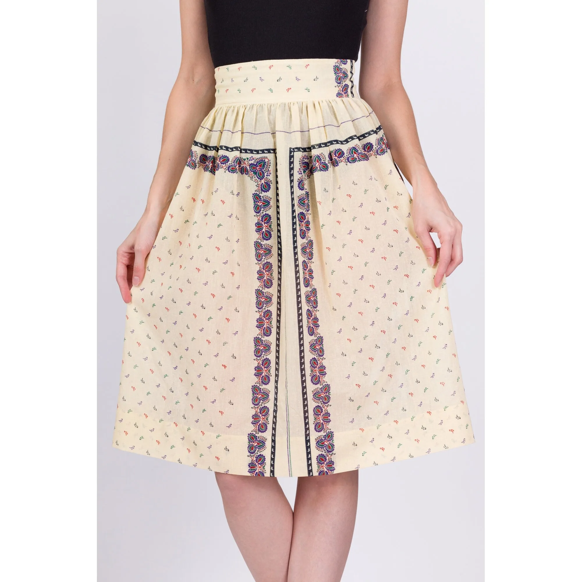 60s 70s Boho Sheer Floral Skirt - Medium, 28"