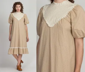 70s Hawaiian Calico Floral Puff Sleeve Dress - Petite Small