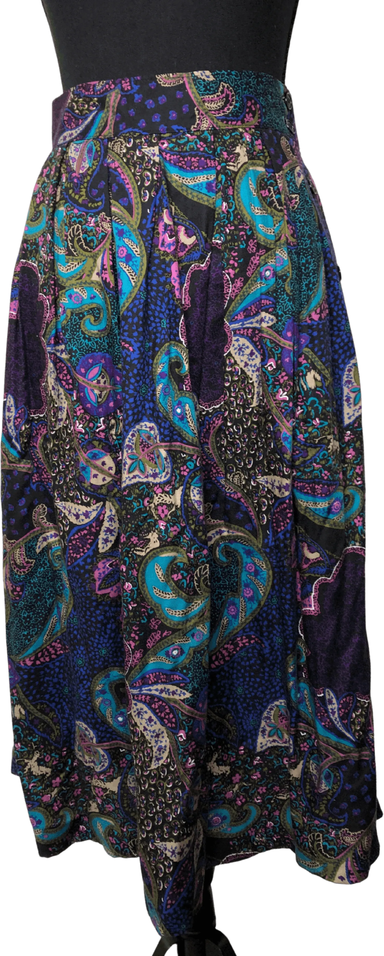 '80s Boho Paisley Print Midi Skirt by Lee David Collection