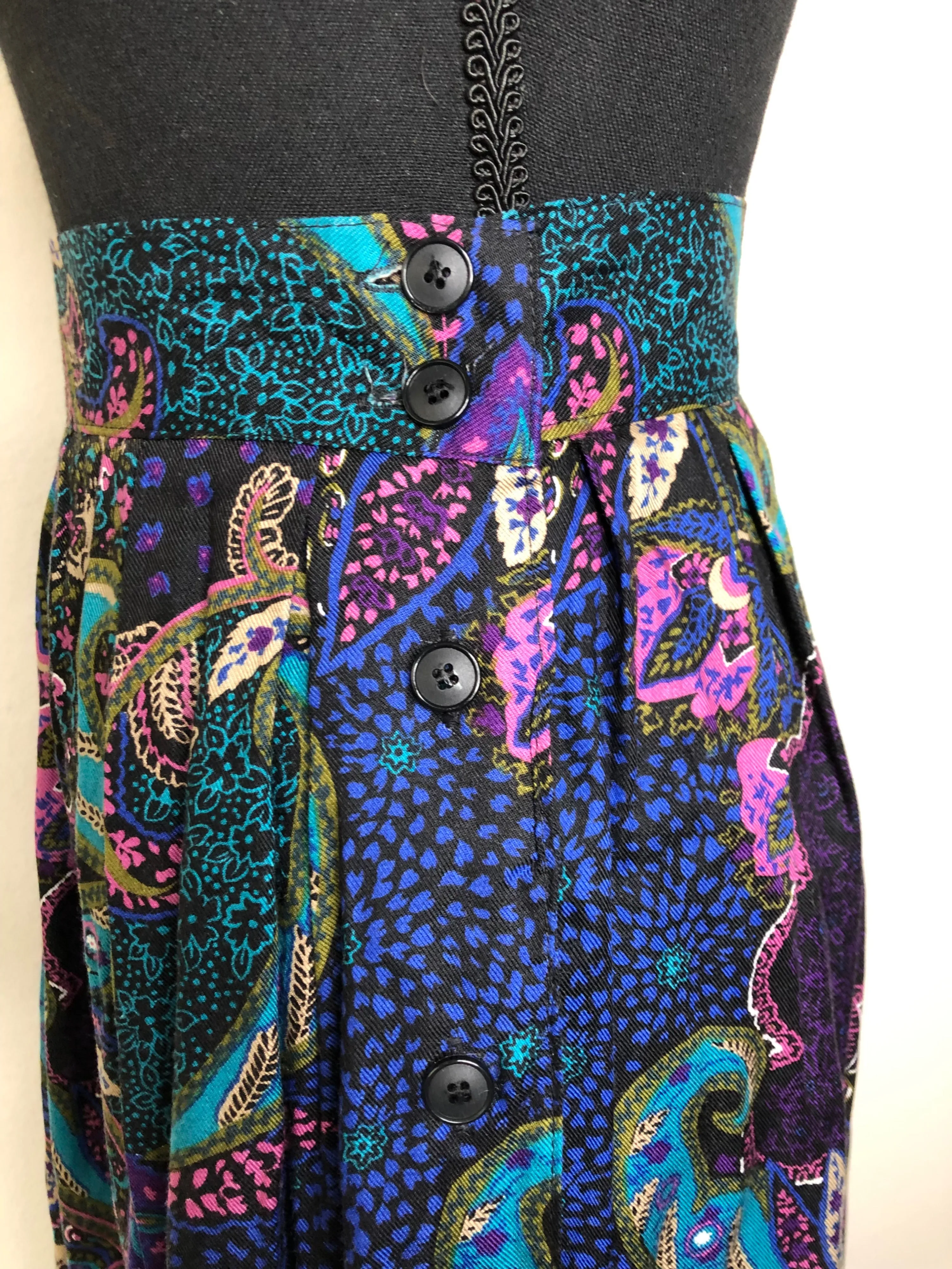 '80s Boho Paisley Print Midi Skirt by Lee David Collection