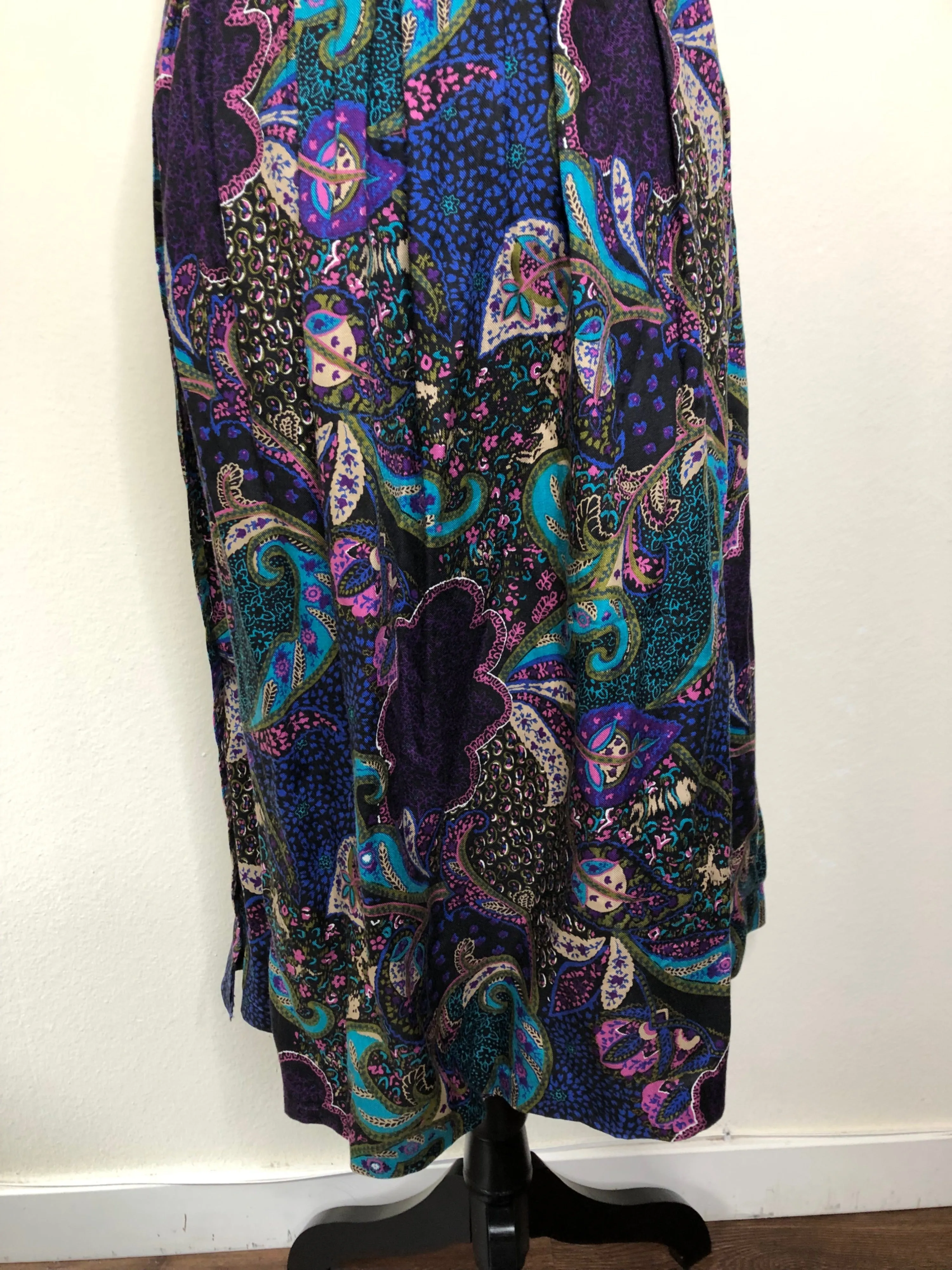 '80s Boho Paisley Print Midi Skirt by Lee David Collection