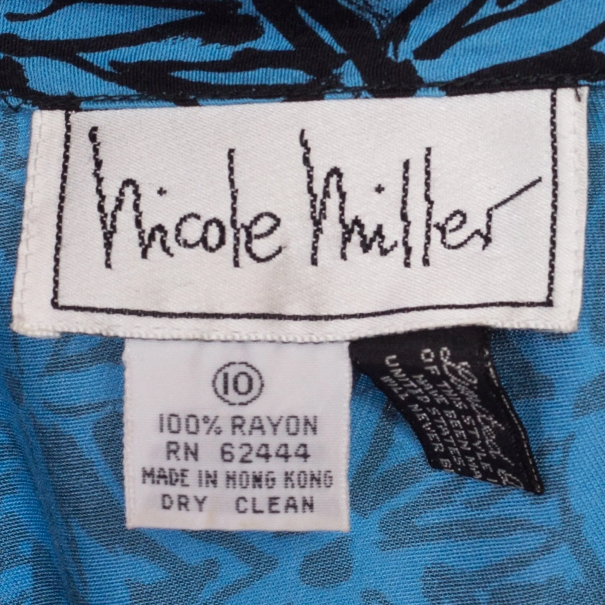 80s Nicole Miller Blue Floral Batwing Sleeve Dress - Medium
