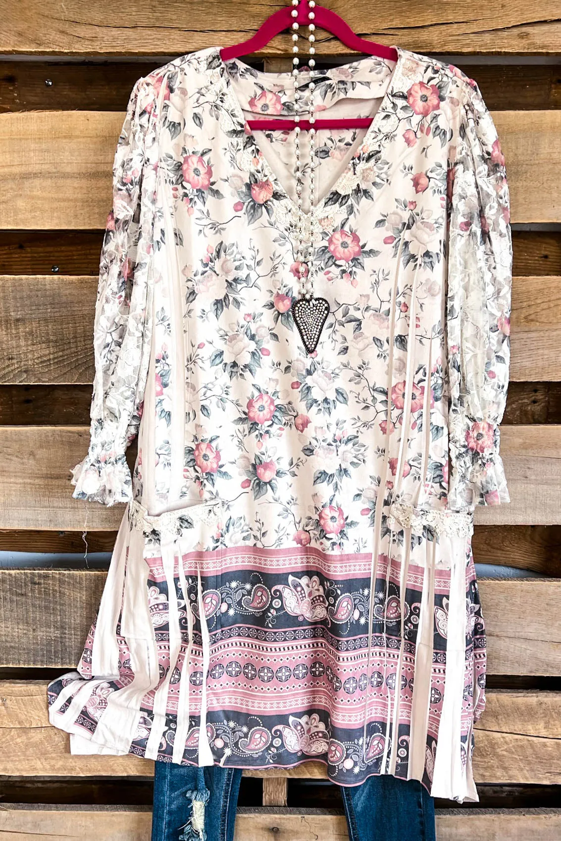 AHB EXCLUSIVE: Candle On The Water Suede Tunic - Beige/Floral