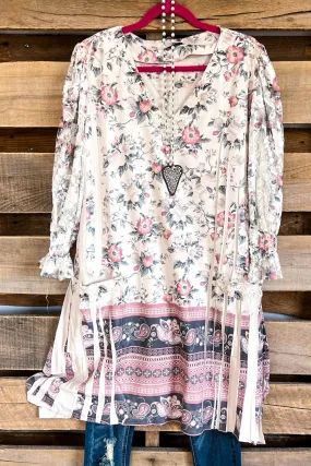AHB EXCLUSIVE: Candle On The Water Suede Tunic - Beige/Floral