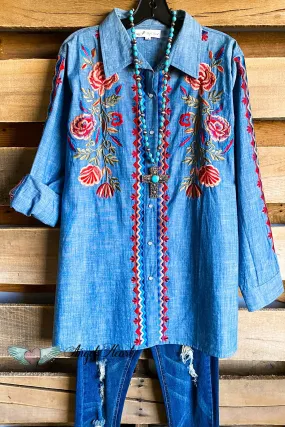 AHB EXCLUSIVE: Racing Love Button Down Tunic - Denim