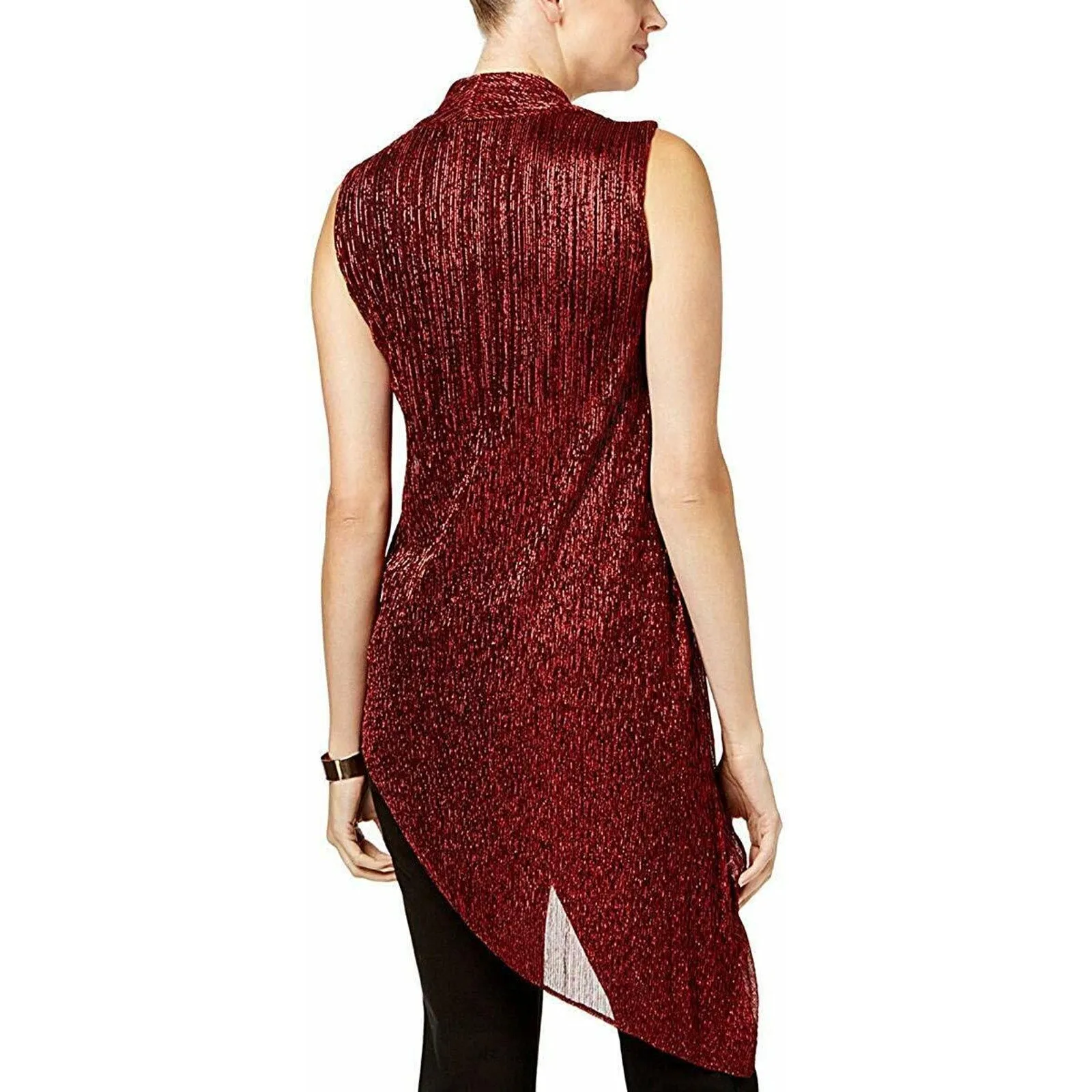 ALFANI LADIES SLEEVELESS ASYMMETRICAL TUNIC BANNER RED SHIMMER, NWT