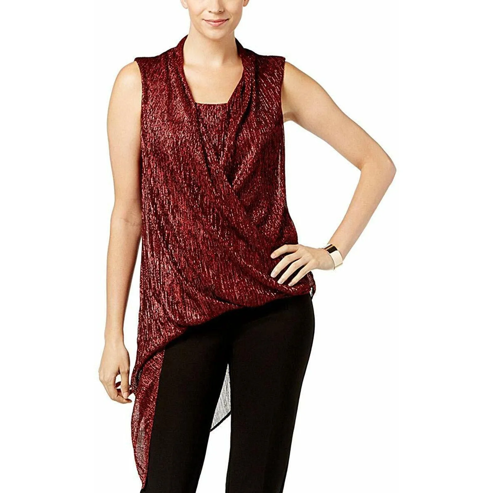 ALFANI LADIES SLEEVELESS ASYMMETRICAL TUNIC BANNER RED SHIMMER, NWT