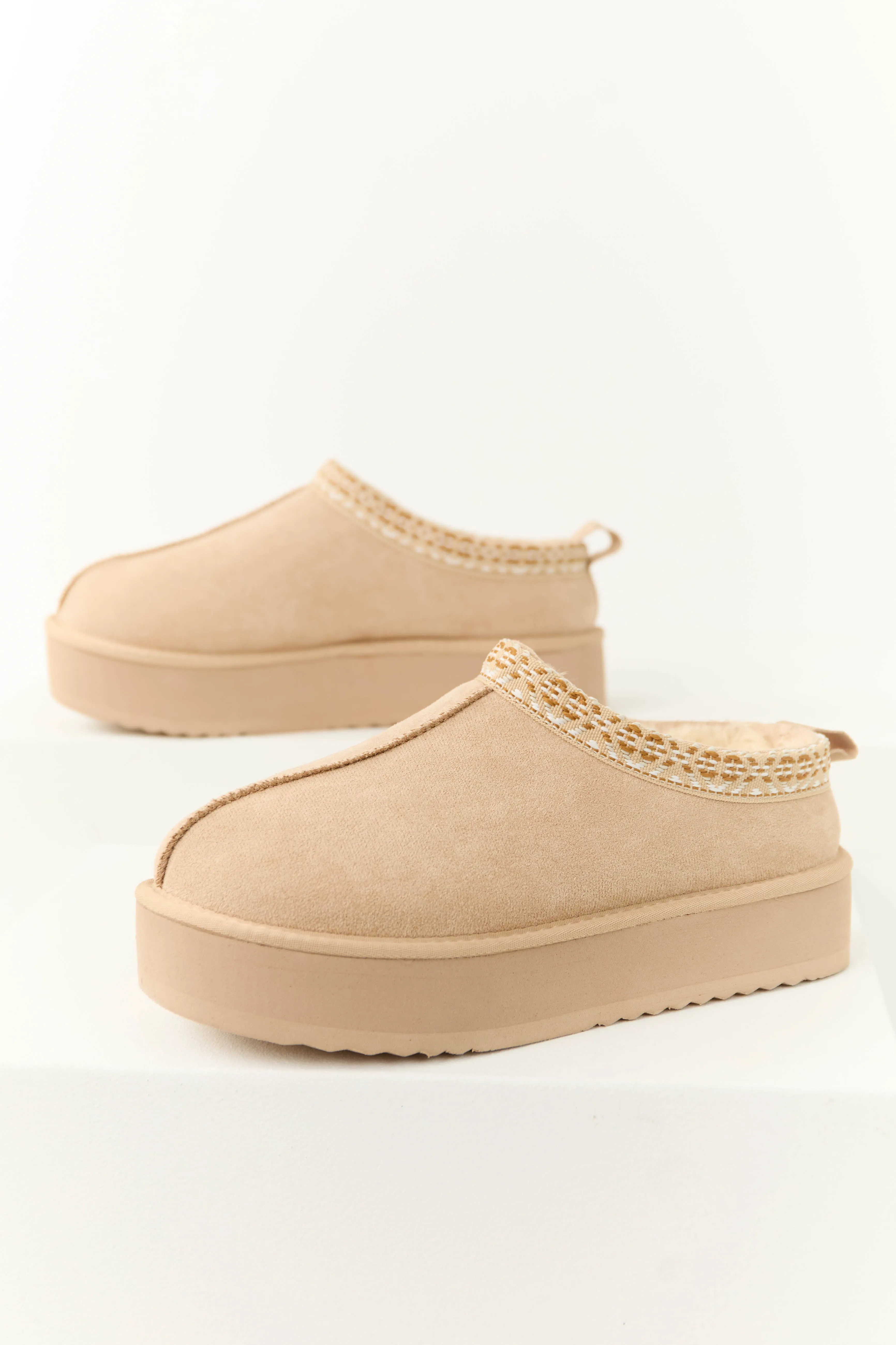 Almond Slip On Platform Fur Lined Booties