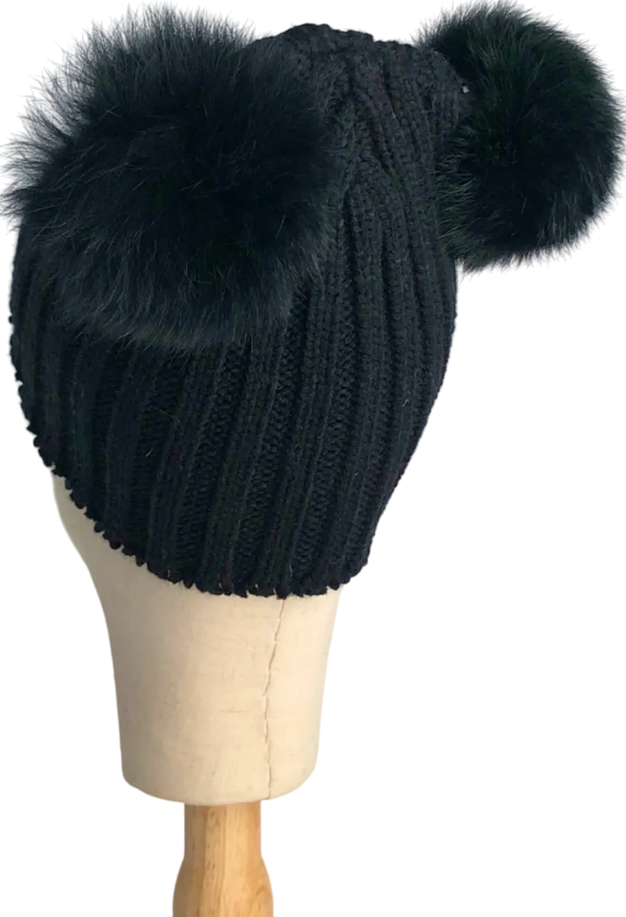 Amelia Jane London Black Knitted Hat with Pom Poms One Size