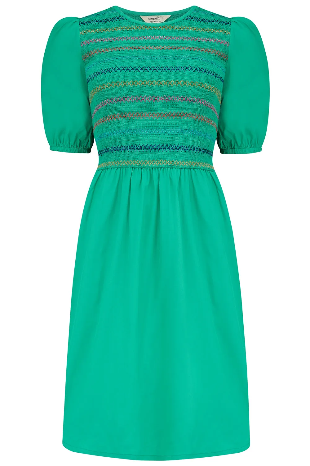 Antoinette Shirred Mini Dress - Green, Rainbow Shirring