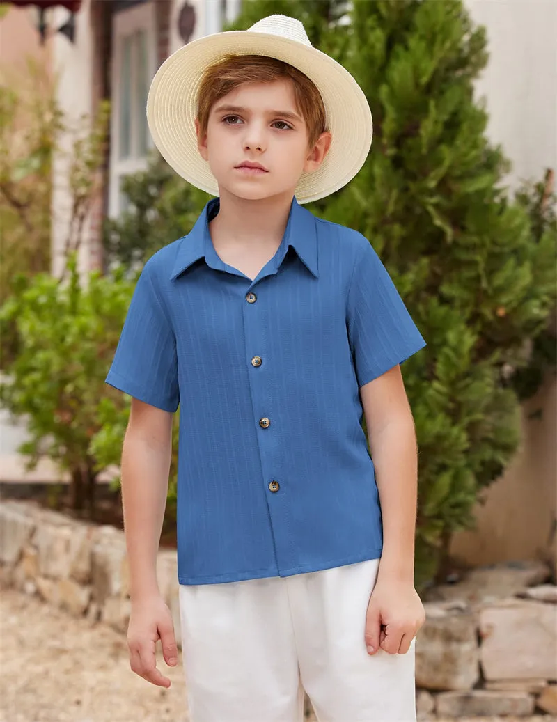 Arshiner Boys Casual Short Sleeve Button Down Shirt Collared Beach Shirt Size 3-12 Years Old