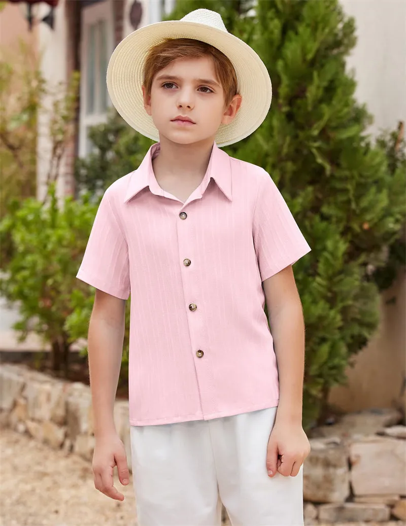 Arshiner Boys Casual Short Sleeve Button Down Shirt Collared Beach Shirt Size 3-12 Years Old
