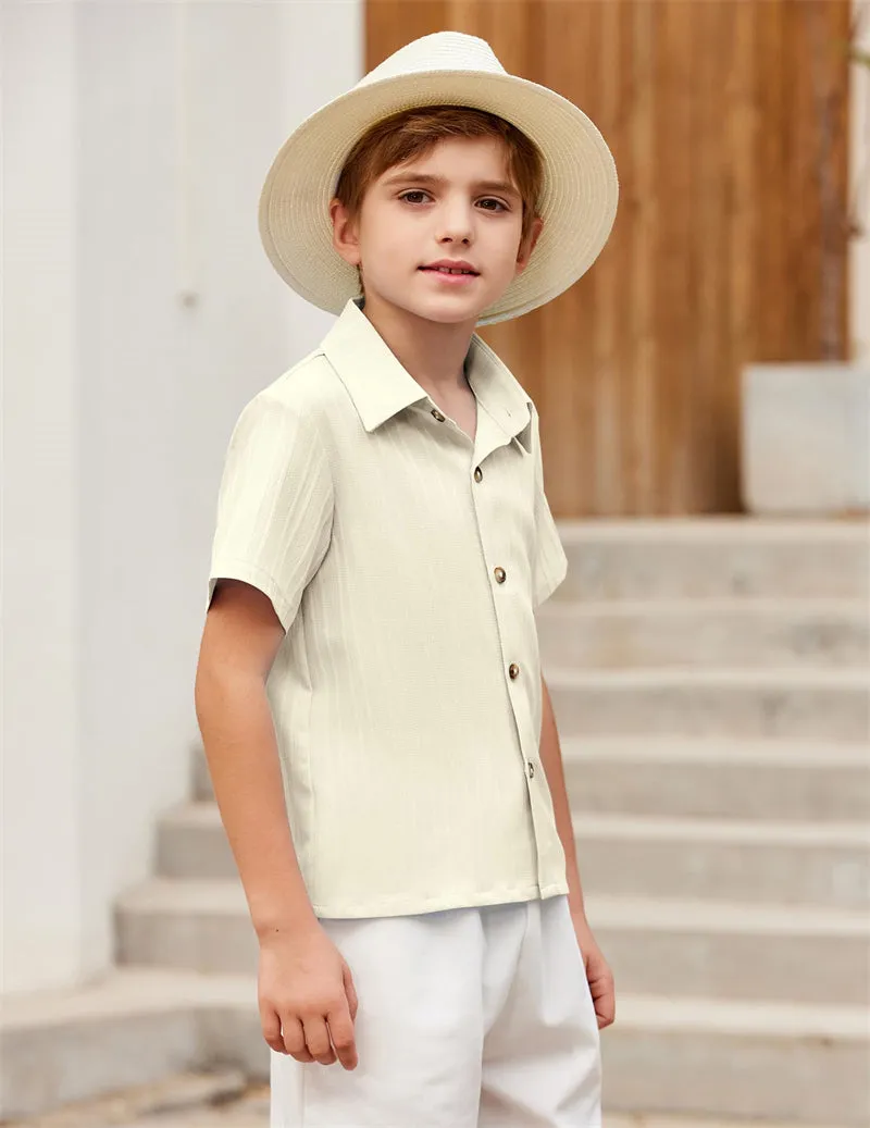 Arshiner Boys Casual Short Sleeve Button Down Shirt Collared Beach Shirt Size 3-12 Years Old