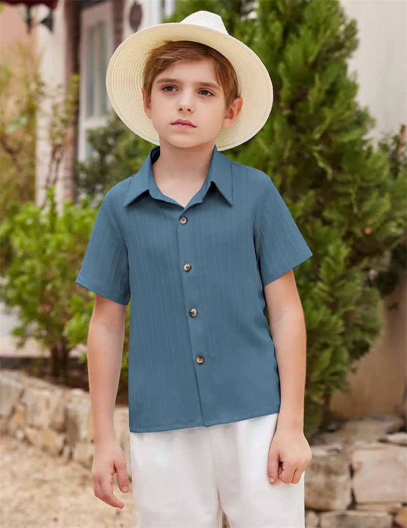 Arshiner Boys Casual Short Sleeve Button Down Shirt Collared Beach Shirt Size 3-12 Years Old