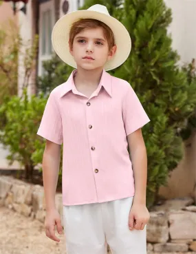 Arshiner Boys Casual Short Sleeve Button Down Shirt Collared Beach Shirt Size 3-12 Years Old