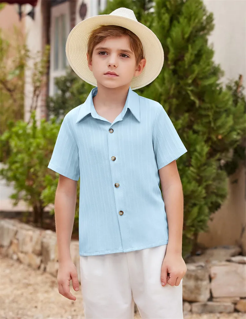 Arshiner Boys Casual Short Sleeve Button Down Shirt Collared Beach Shirt Size 3-12 Years Old