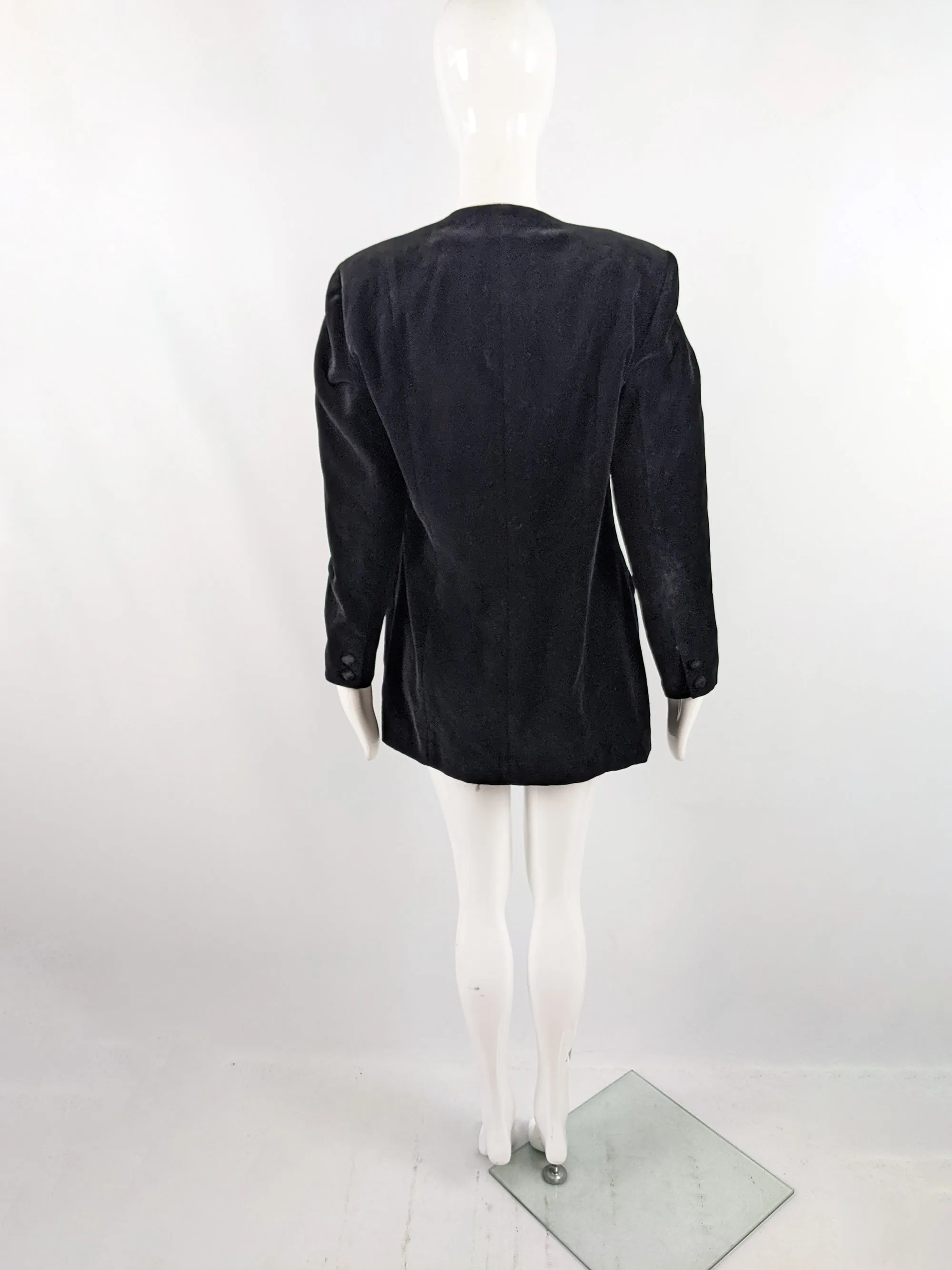 Atos Lombardini Vintage Black Velvet Shoulder Pads Jacket, 1980s