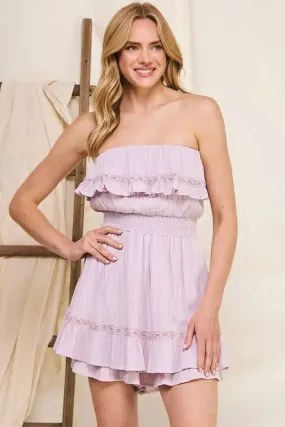 BAMBOO TEXTURED STRAPLESS RUFFLE ROMPER