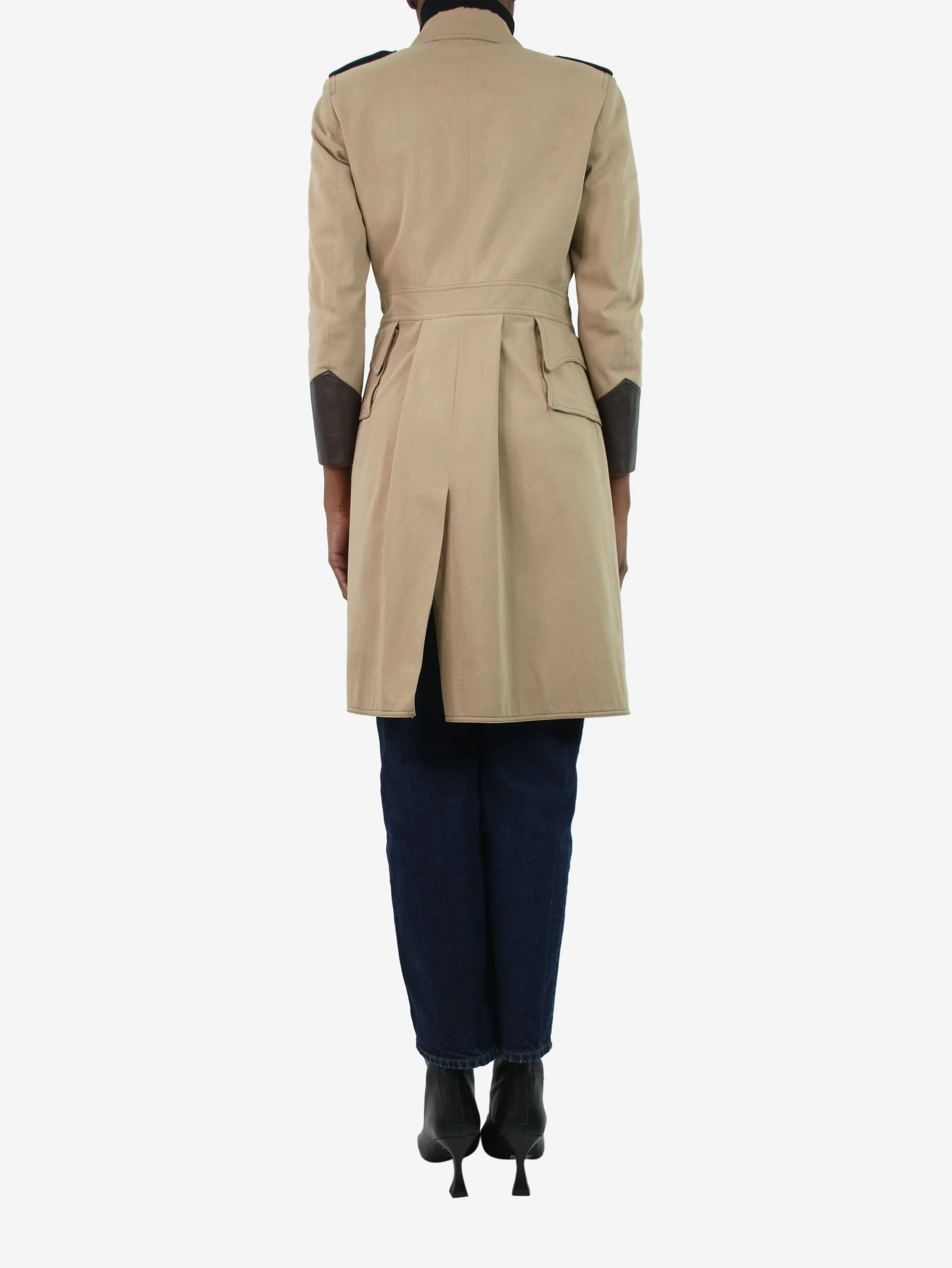 Beige canvas coat with leather trim - size UK 4