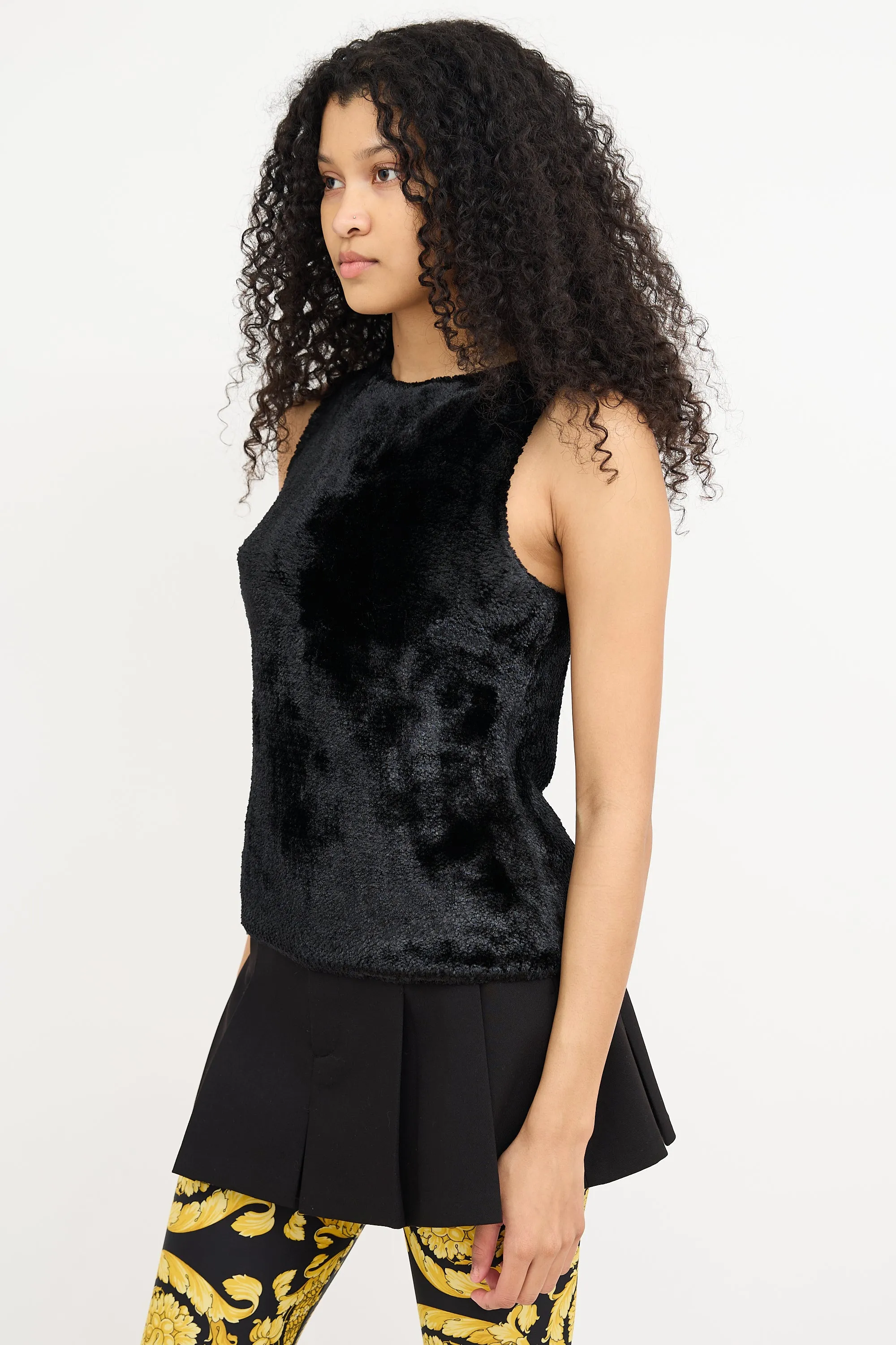Black Faux Fur Sleeveless Top
