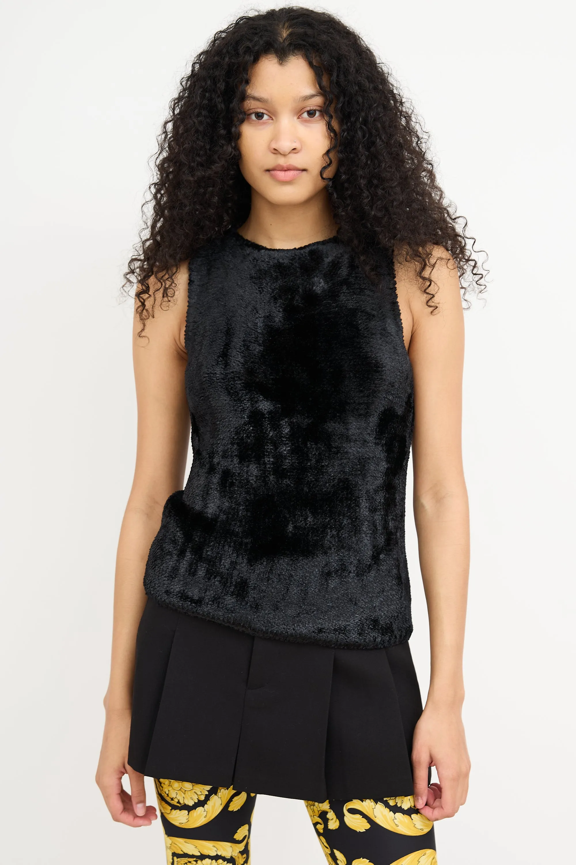 Black Faux Fur Sleeveless Top
