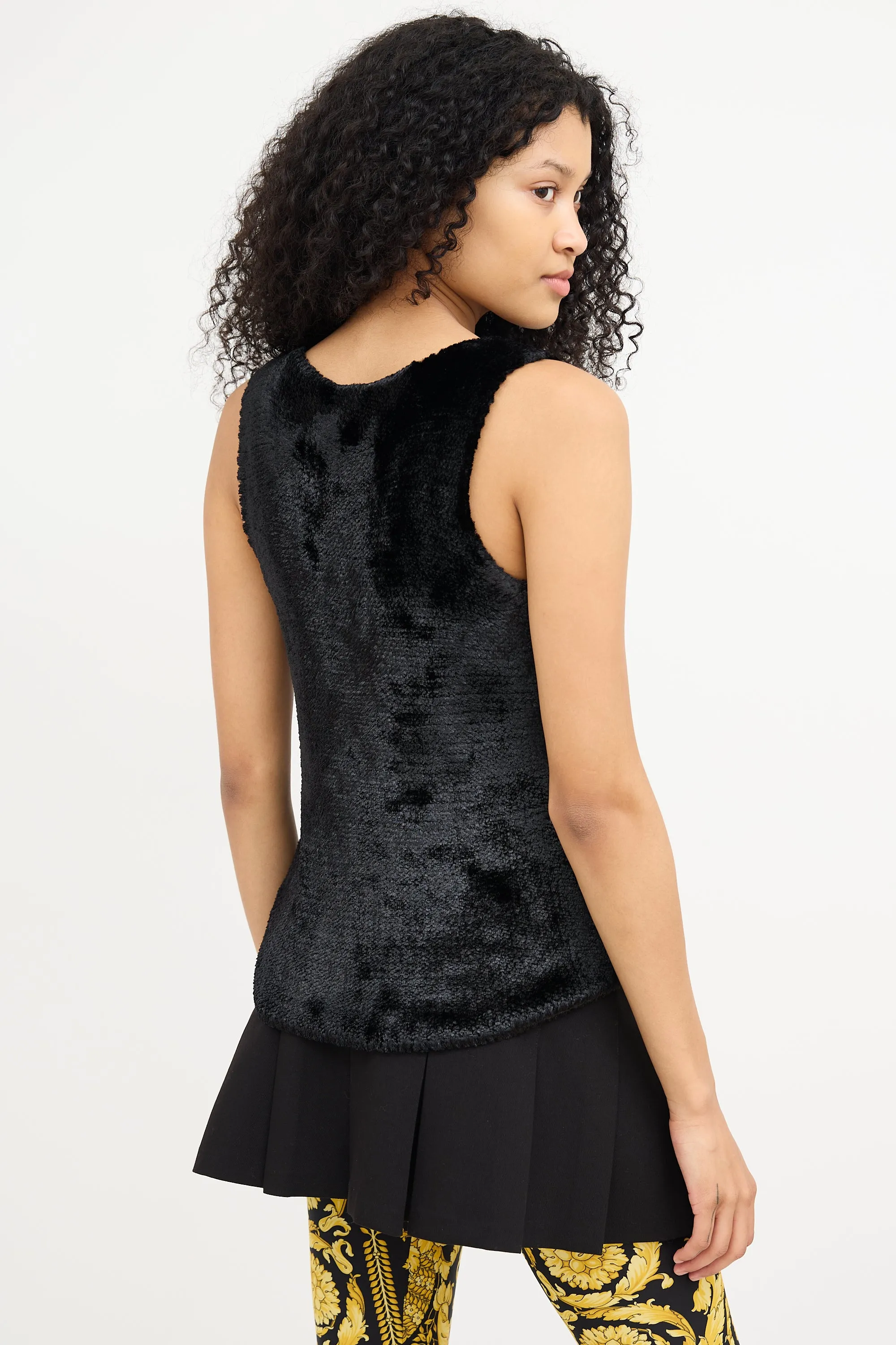 Black Faux Fur Sleeveless Top