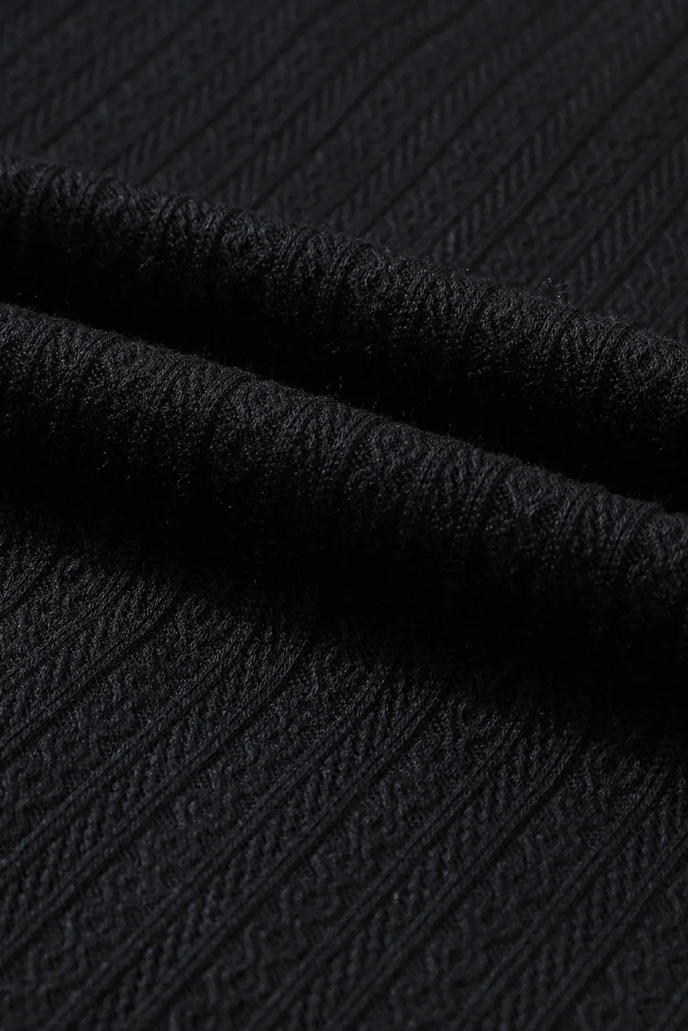Black Faux Knit Jacquard Puffy Long Sleeve Top