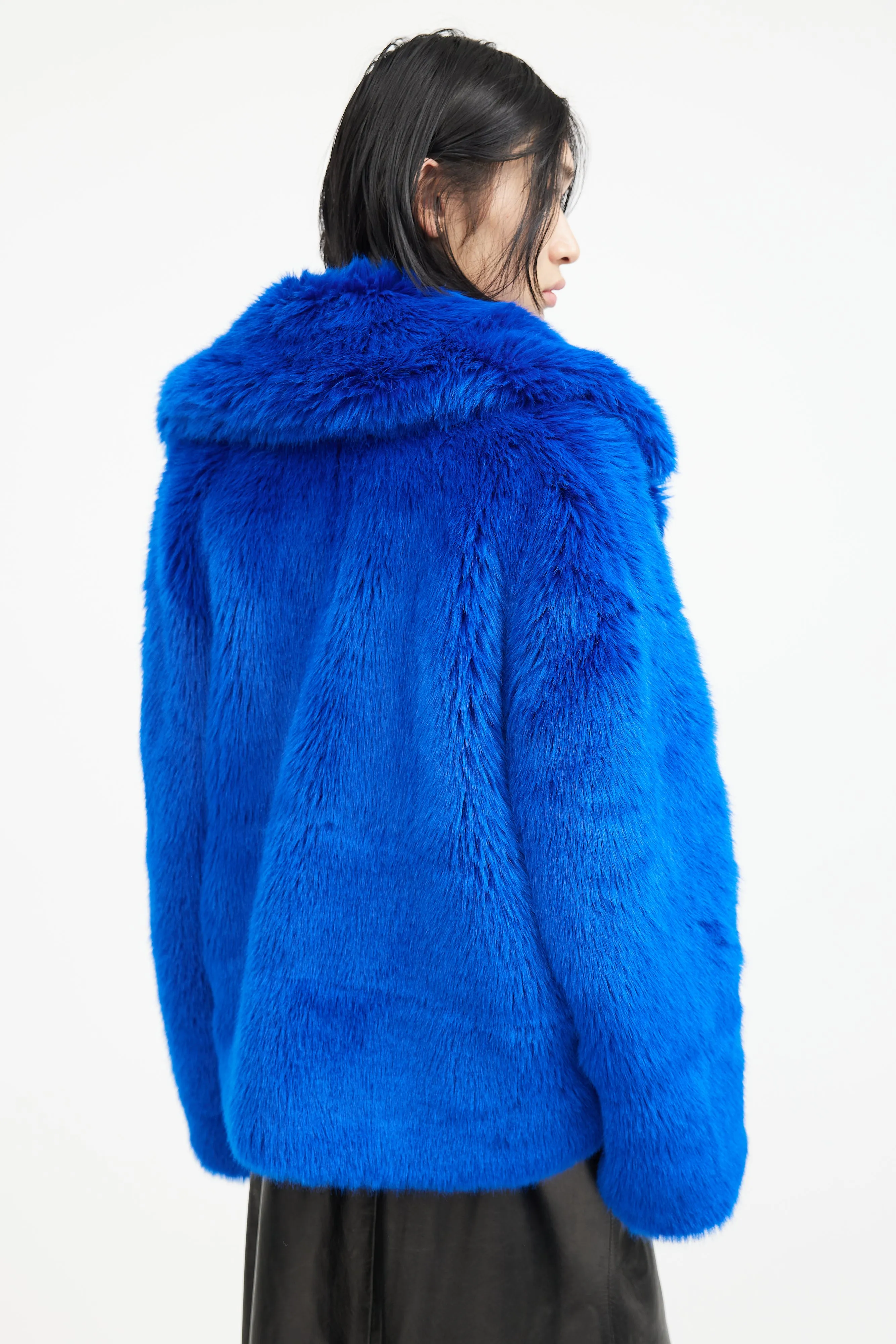 Blue Faux Fur Double Breasted Jacket