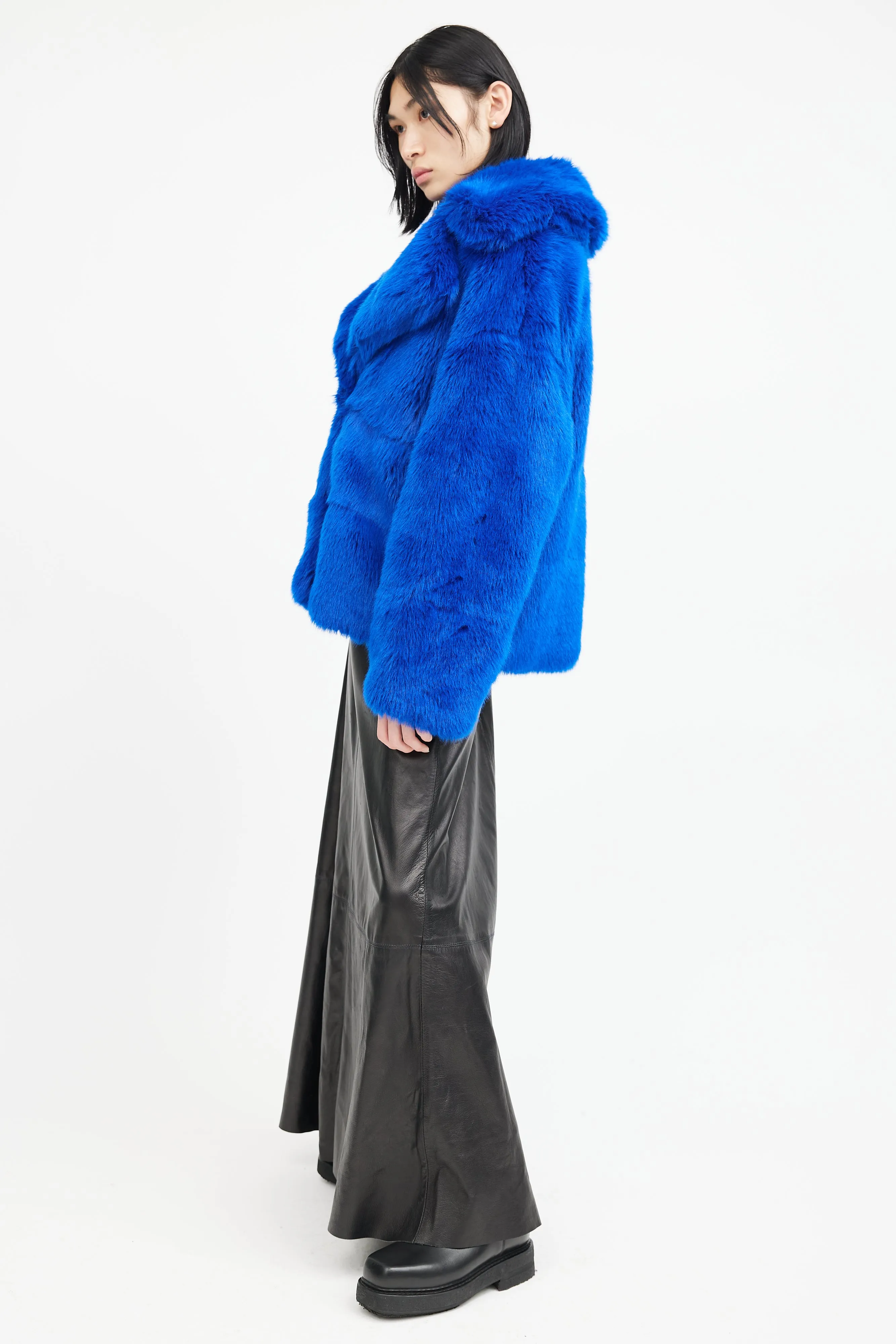 Blue Faux Fur Double Breasted Jacket