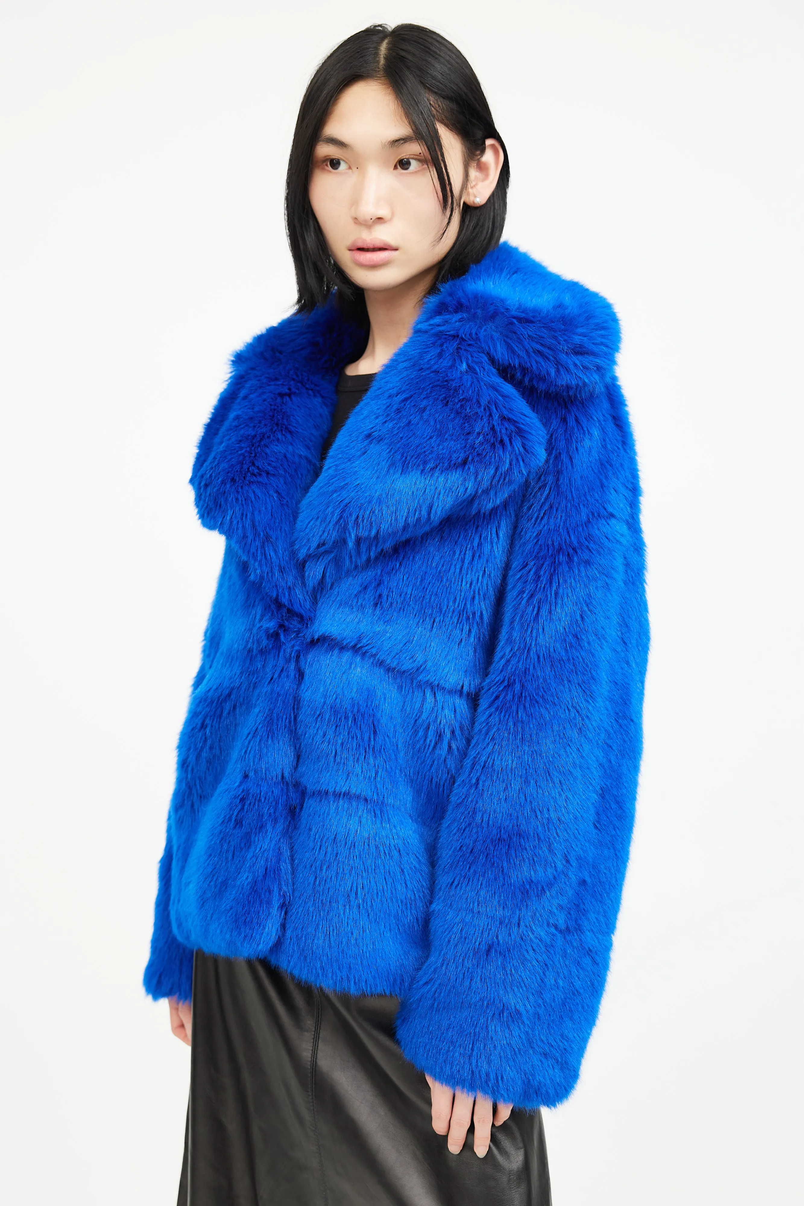 Blue Faux Fur Double Breasted Jacket