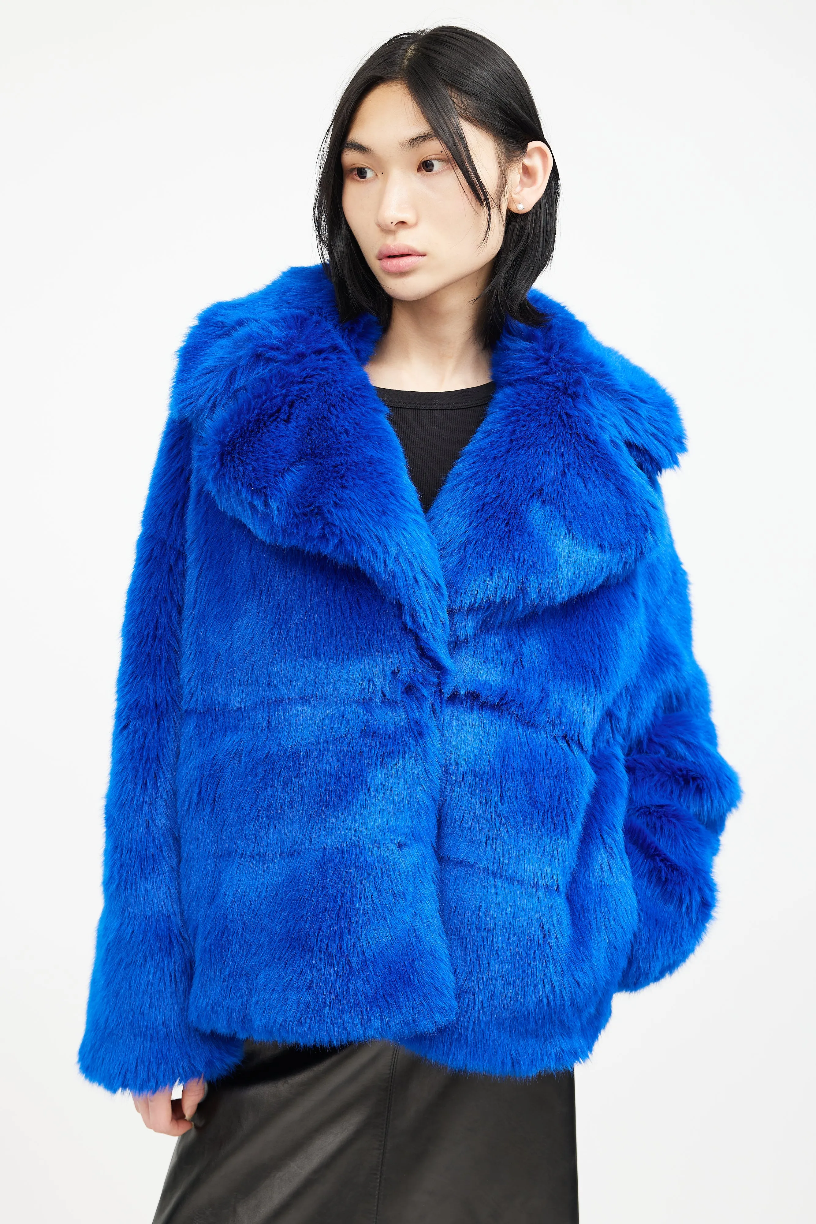 Blue Faux Fur Double Breasted Jacket