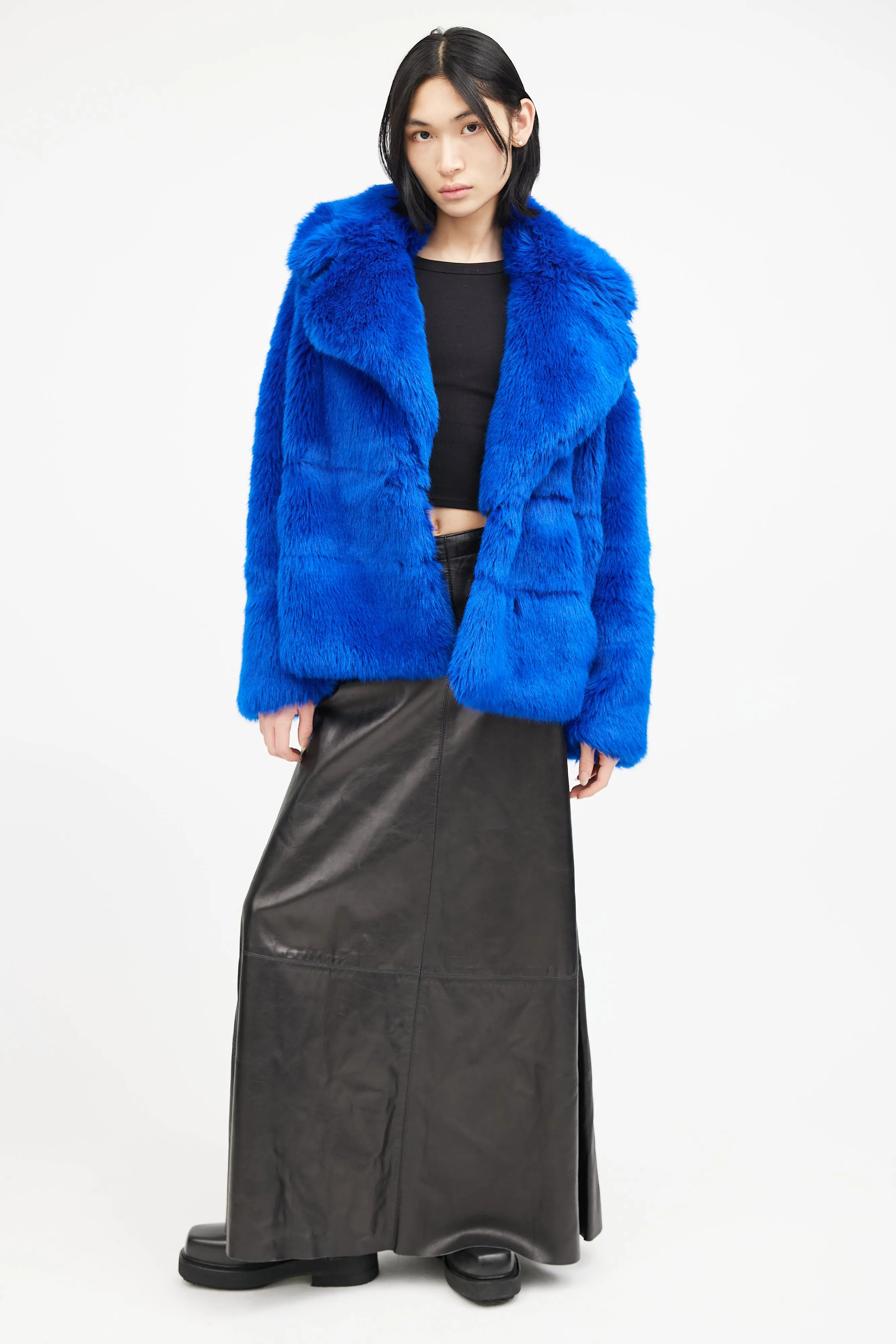 Blue Faux Fur Double Breasted Jacket