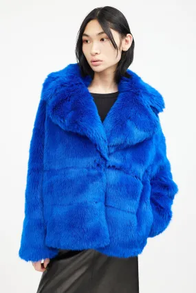 Blue Faux Fur Double Breasted Jacket