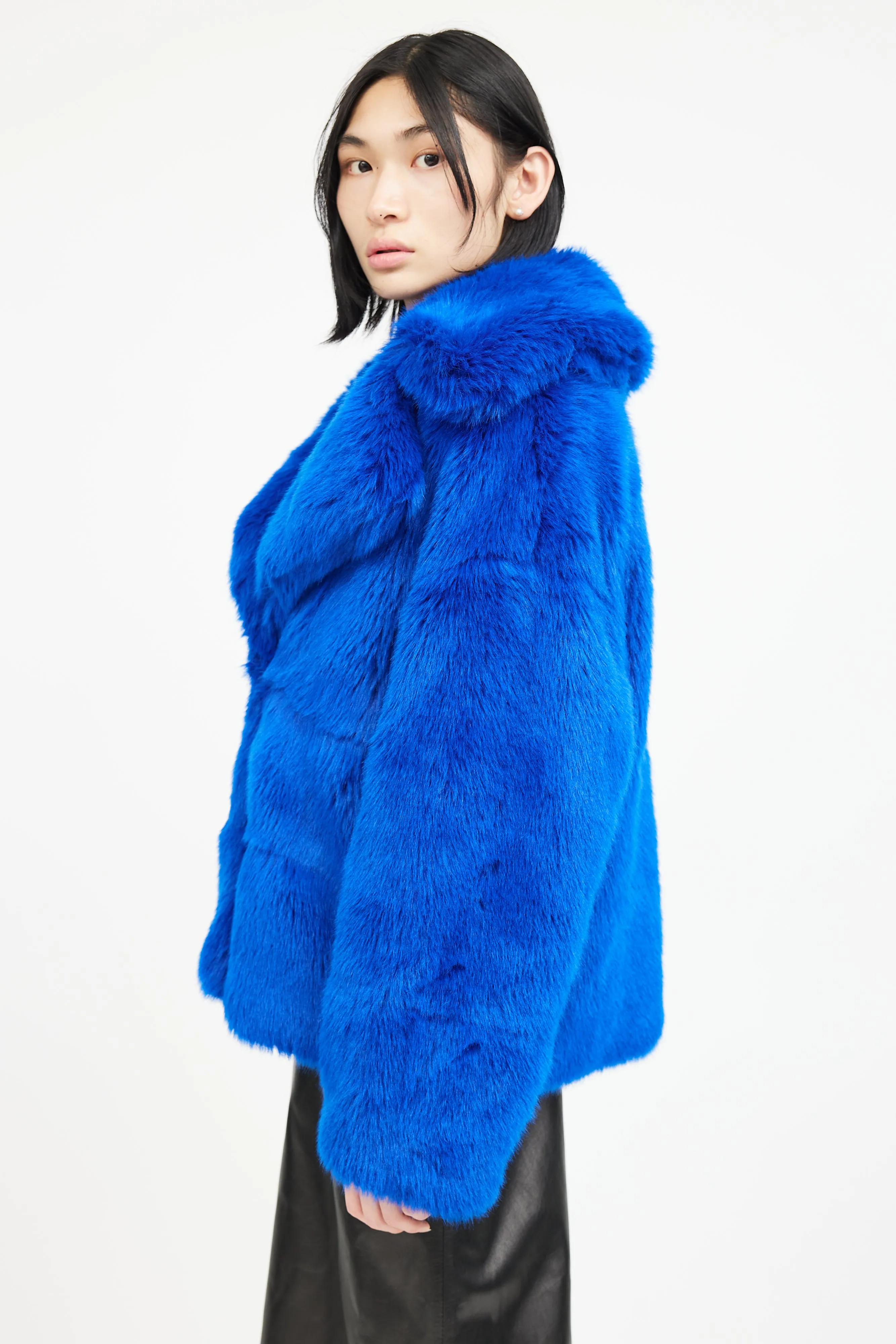 Blue Faux Fur Double Breasted Jacket