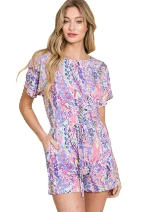 BOMBOM Print Short Sleeve Romper with Pockets