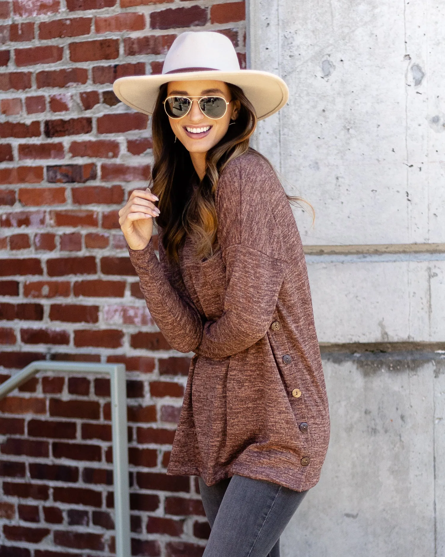 Brianne Button Top - Mauve