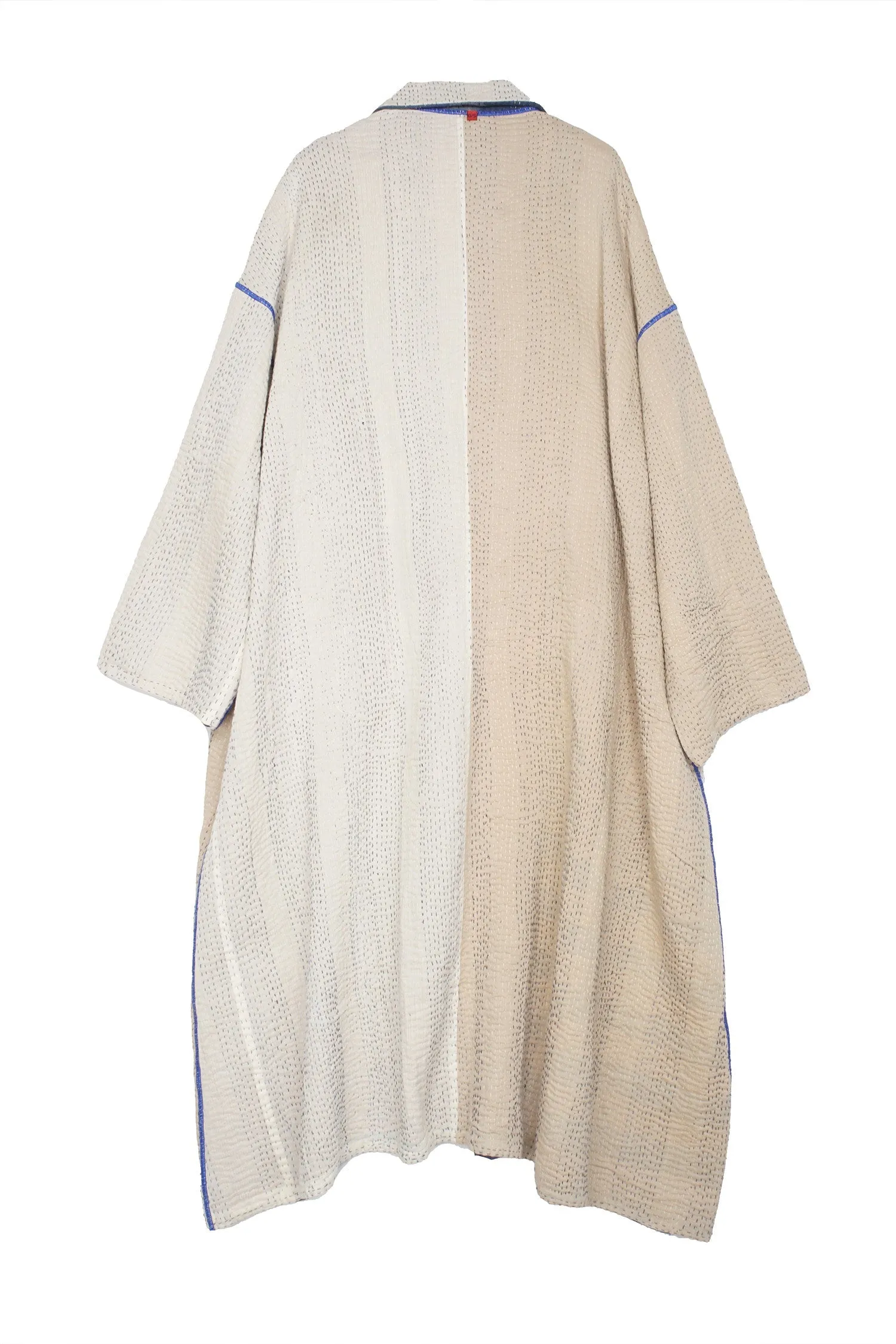 COTTON STRIPE PATCH KANTHA OVERSIZED COAT - cs4326-blu -