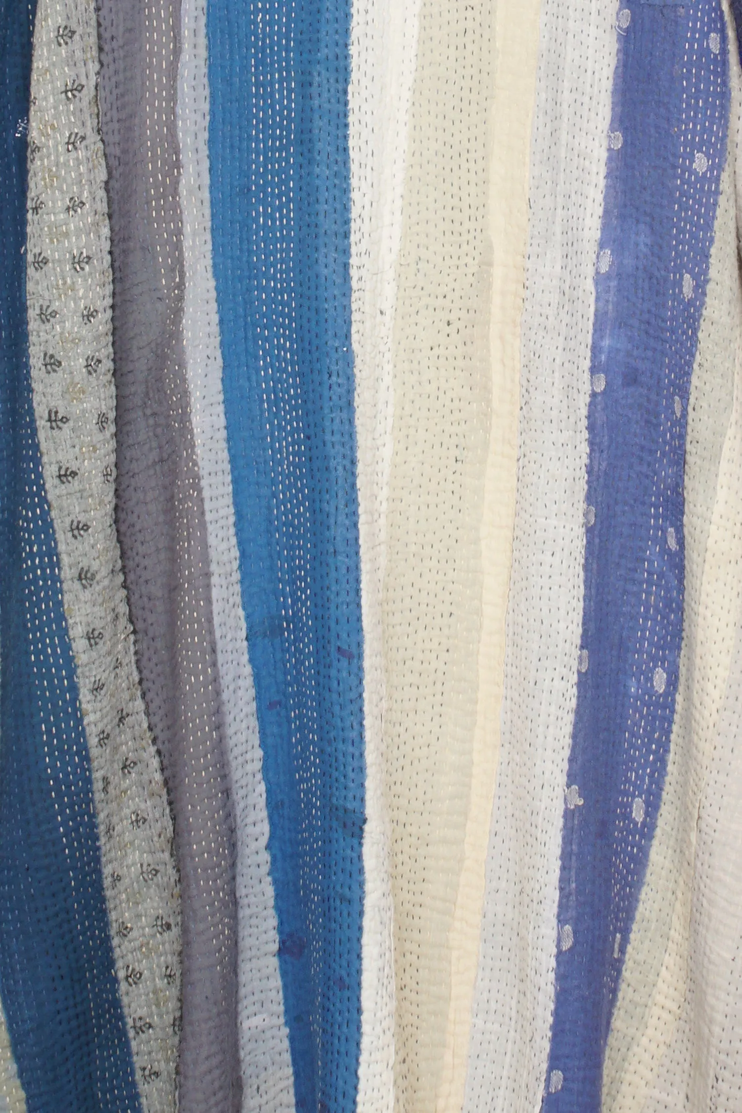 COTTON STRIPE PATCH KANTHA OVERSIZED COAT - cs4326-blu -
