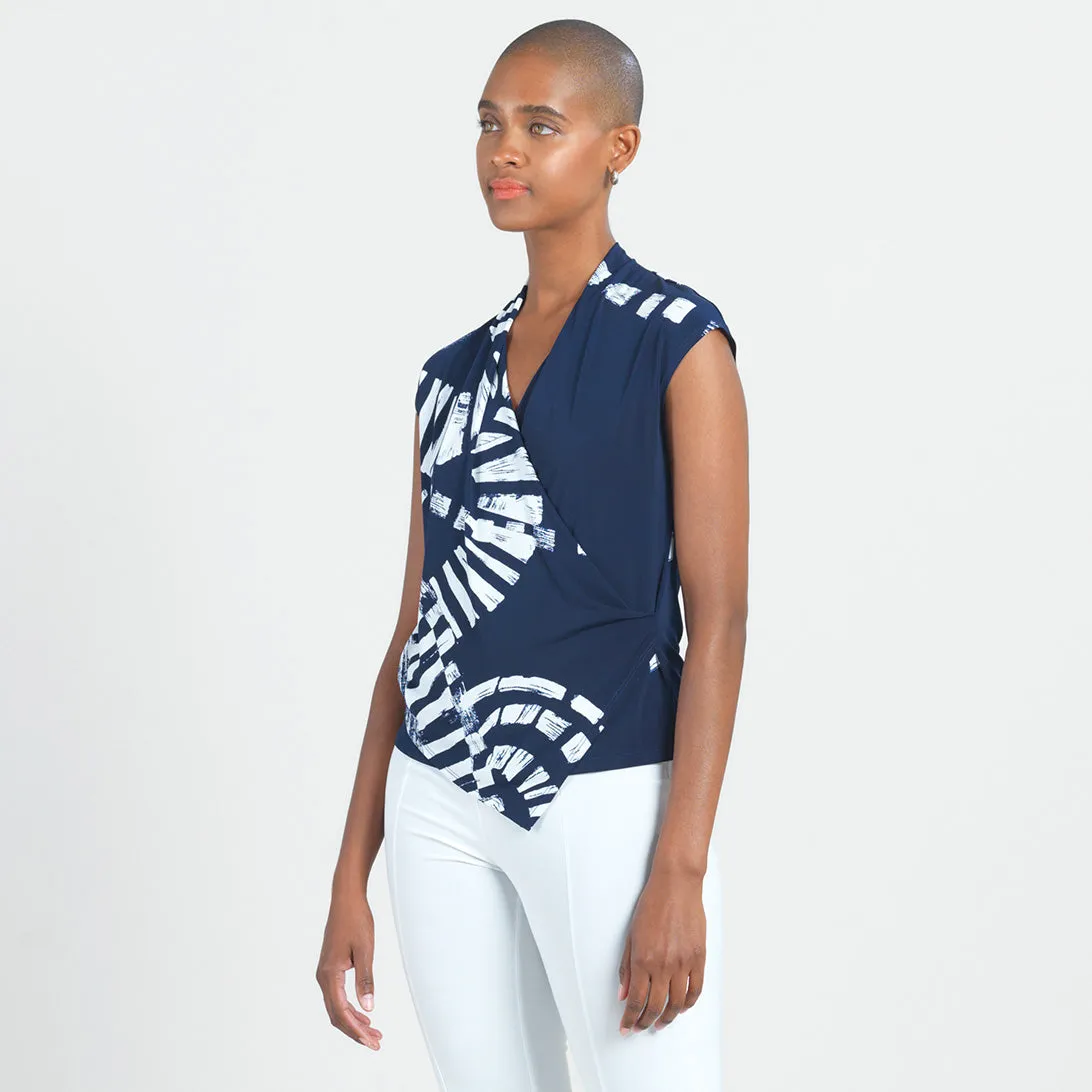 Crossover Faux Wrap Top - Track Line-Navy - Final Sale!