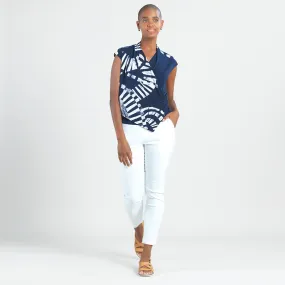 Crossover Faux Wrap Top - Track Line-Navy - Final Sale!