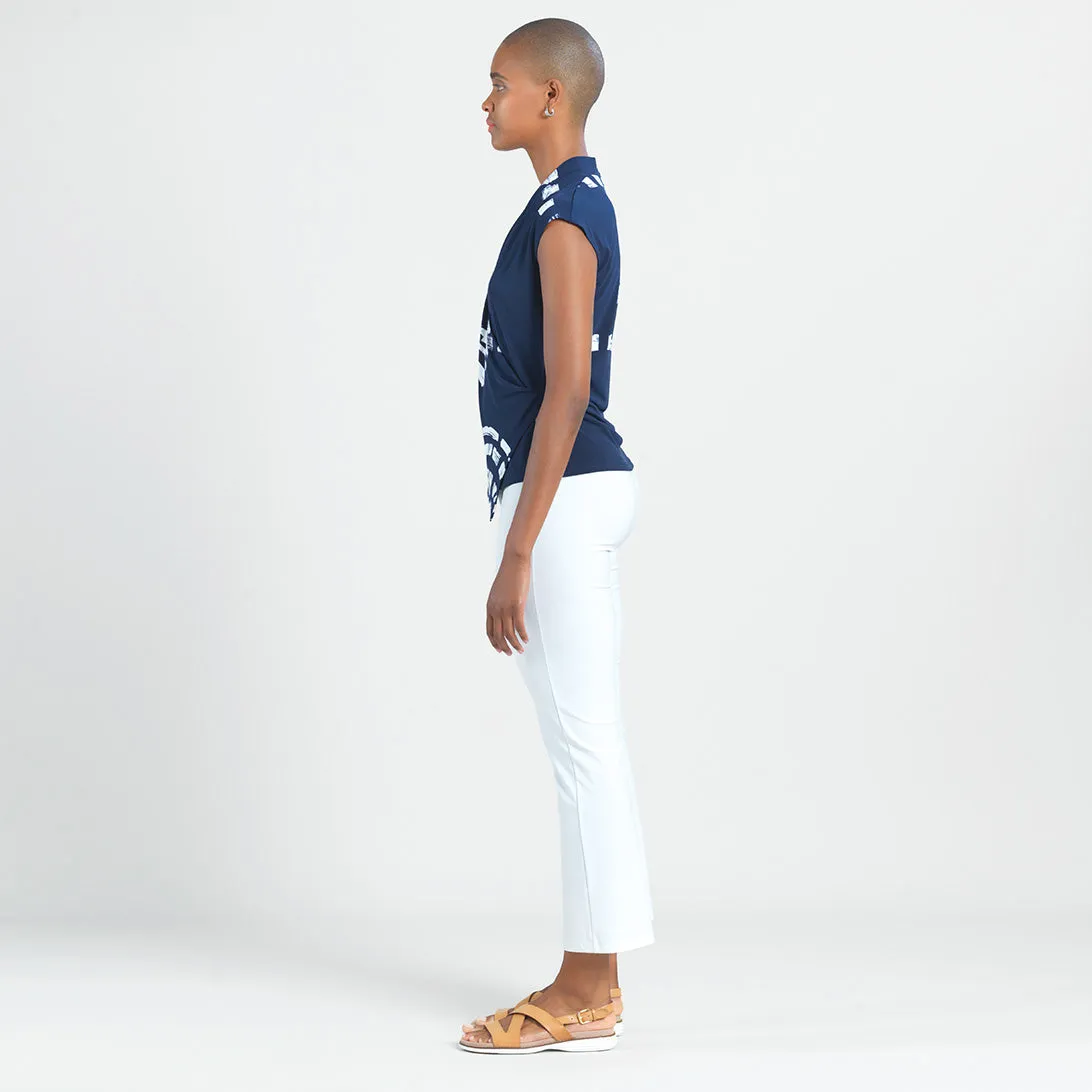 Crossover Faux Wrap Top - Track Line-Navy - Final Sale!