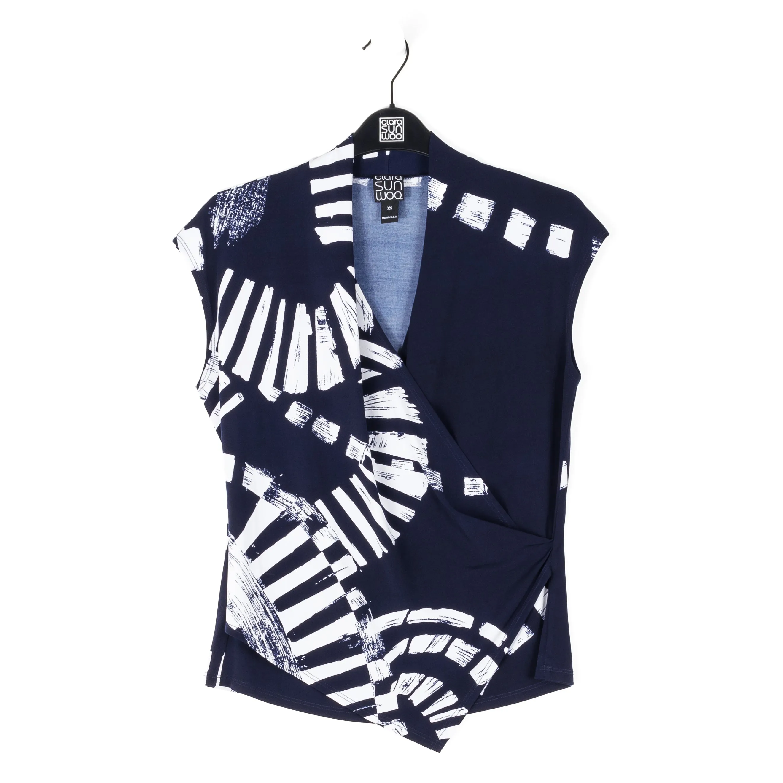 Crossover Faux Wrap Top - Track Line-Navy - Final Sale!