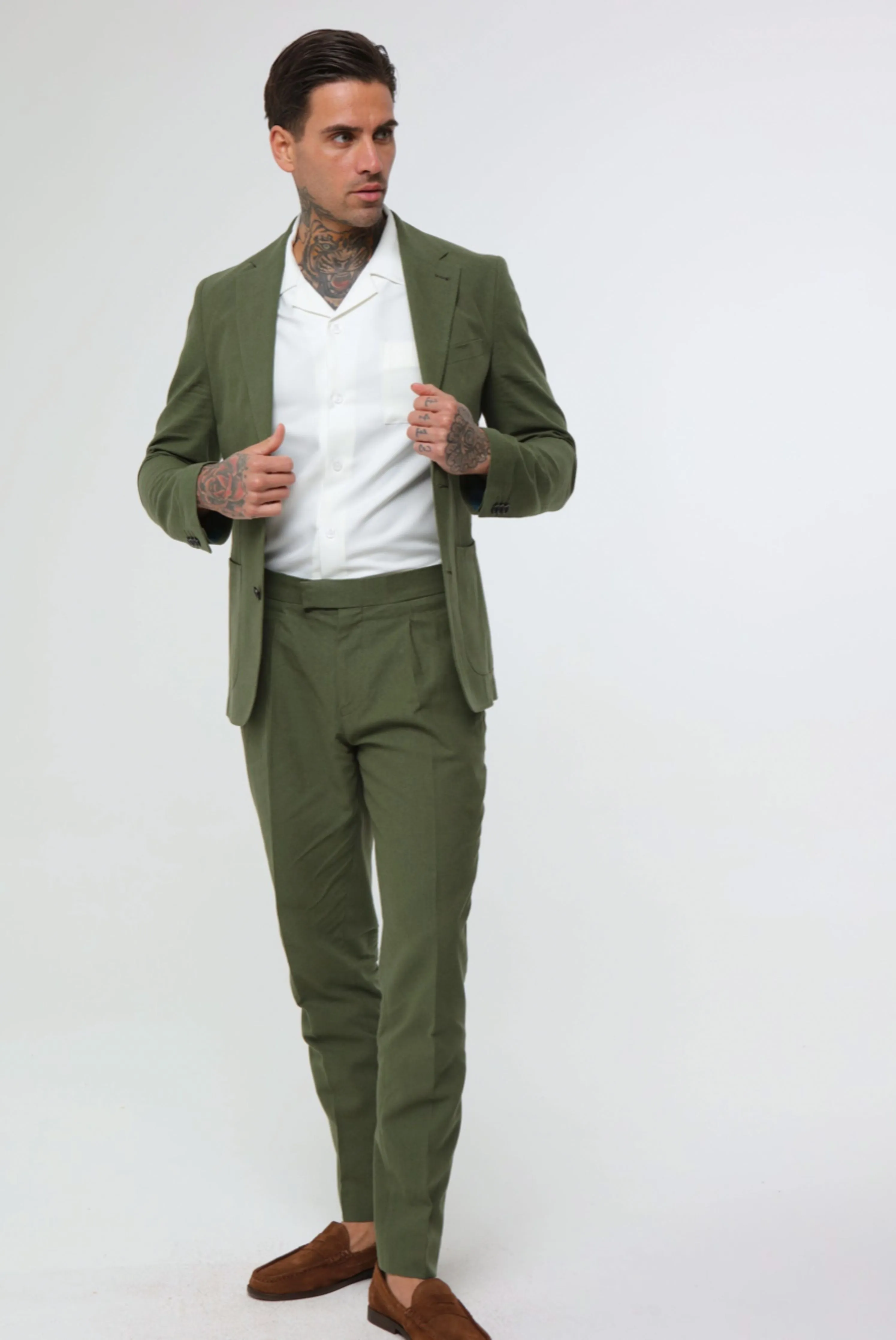 DECORATE Cotton Linen Blend Trouser in Green