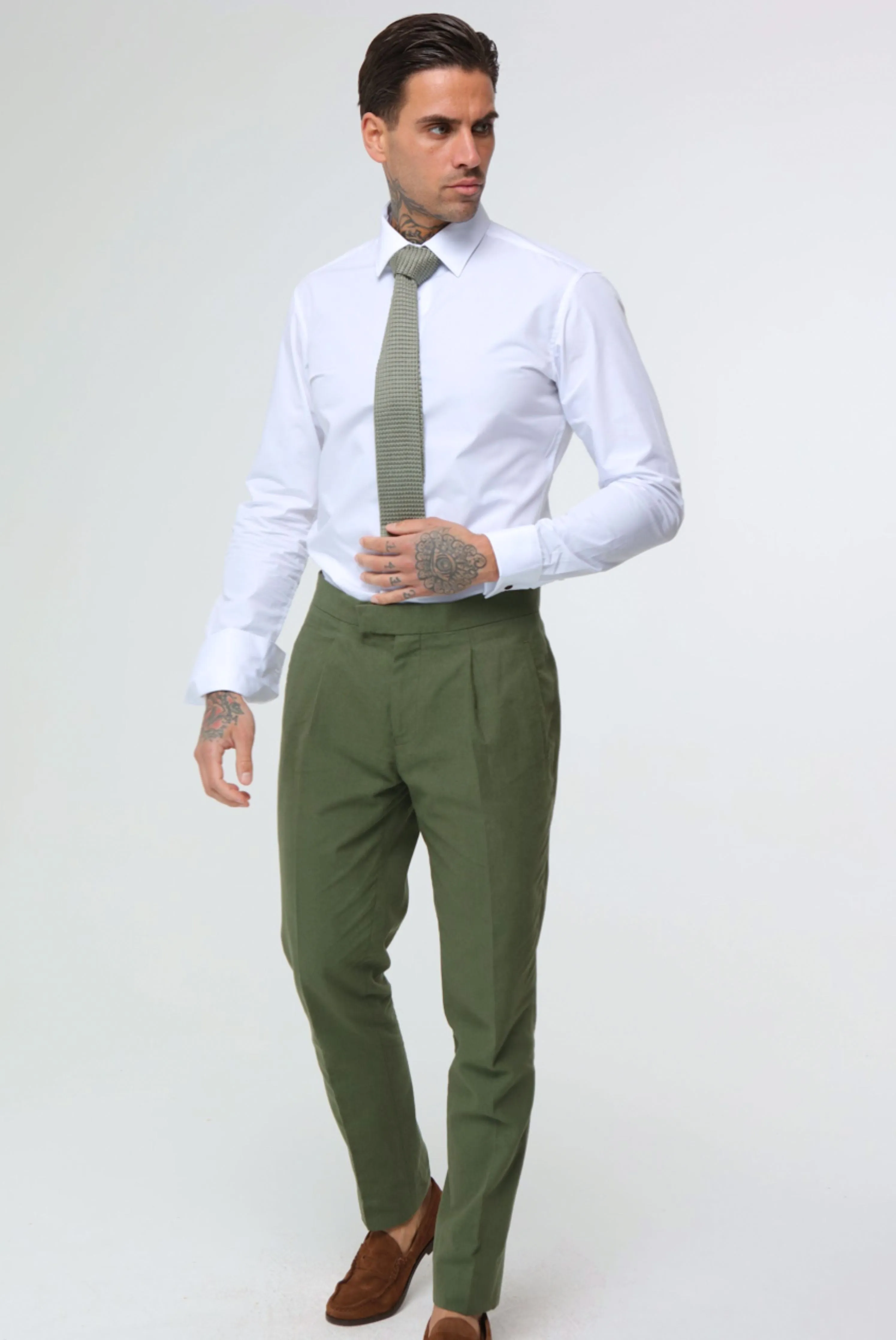 DECORATE Cotton Linen Blend Trouser in Green