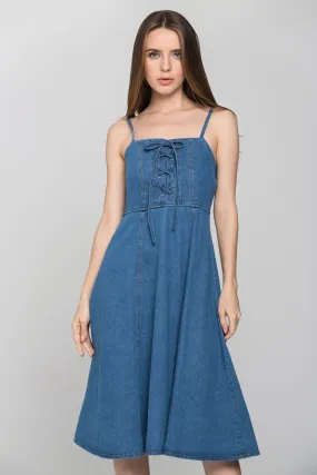 Denim Lace Up Midi Dress